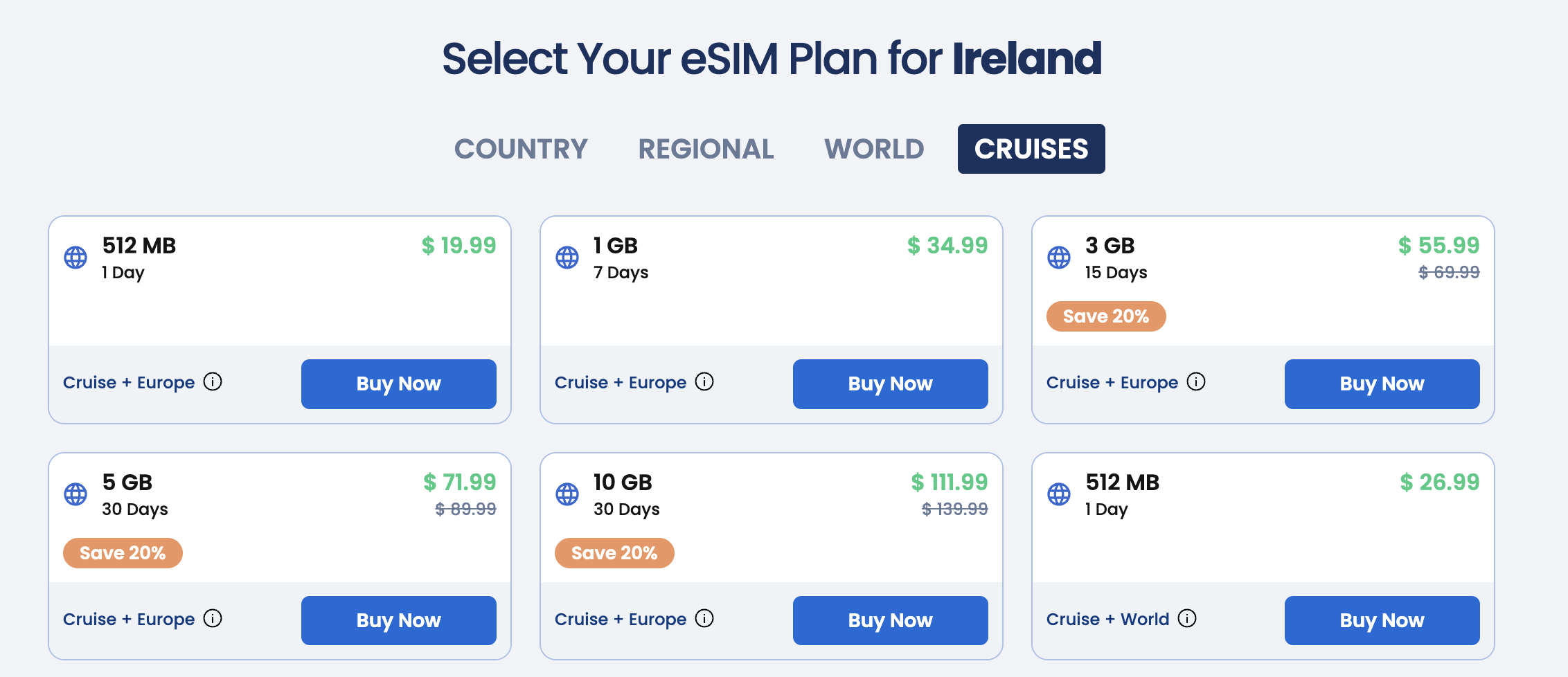 GigSky esim for Ireland cruises