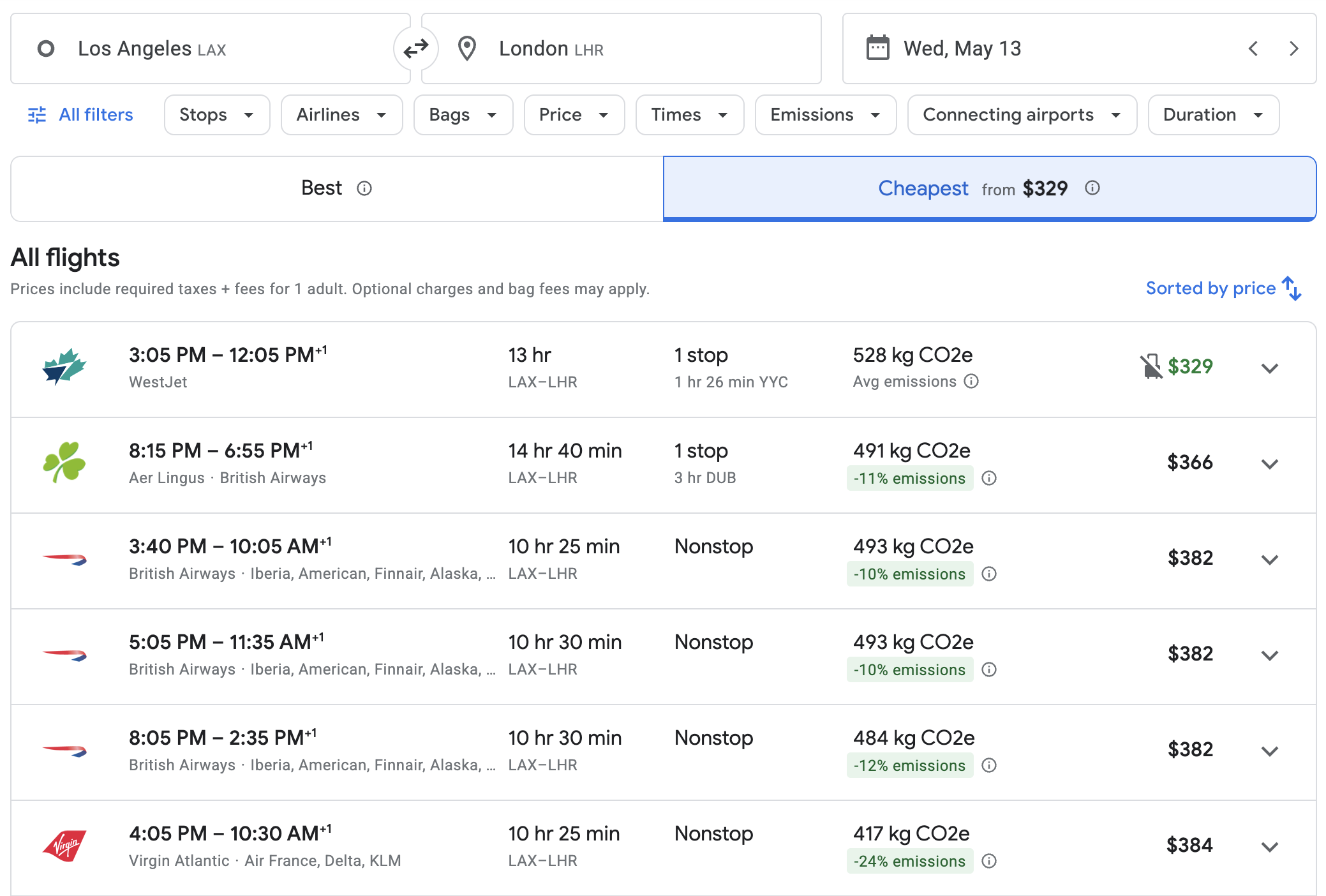Google Flights pricing LAX LHR comparison Google Flights pricing LAX LHR comparison