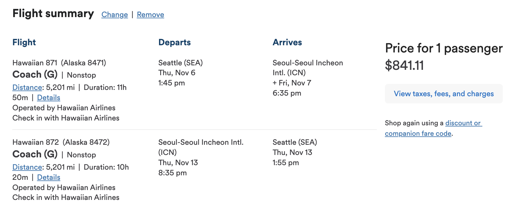Hawaiian Airlines Seattle to Seoul Incheon Hawaiian Airlines Seattle to Seoul Incheon