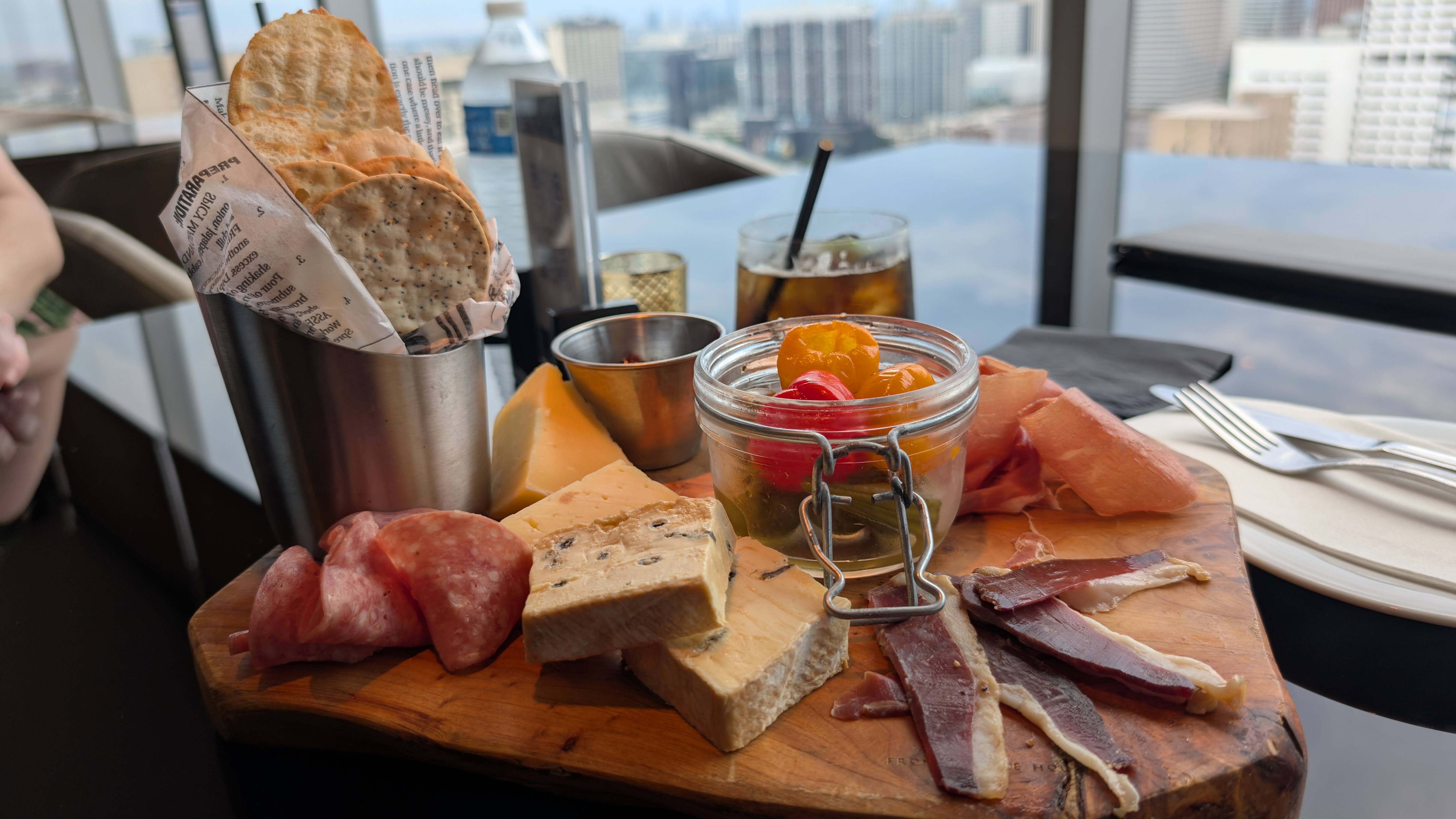 Hilton Americas Houston R24 Rooftop Lounge charcuterie