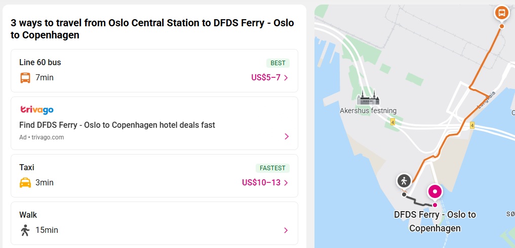 Oslo Central Station to DFDS Ferry Oslo Central Station to DFDS Ferry