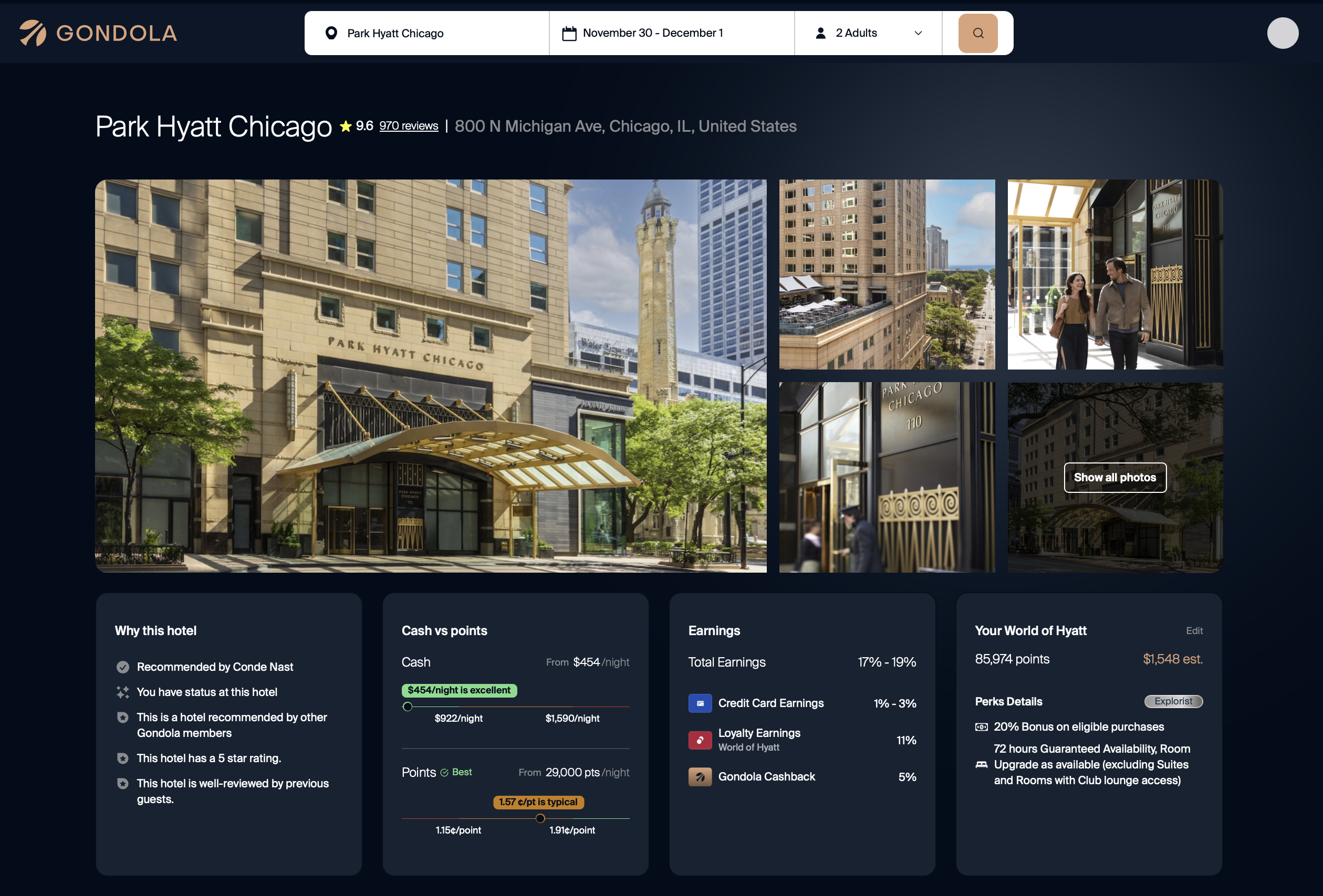 Park Hyatt Chicago Listing On Gondola
