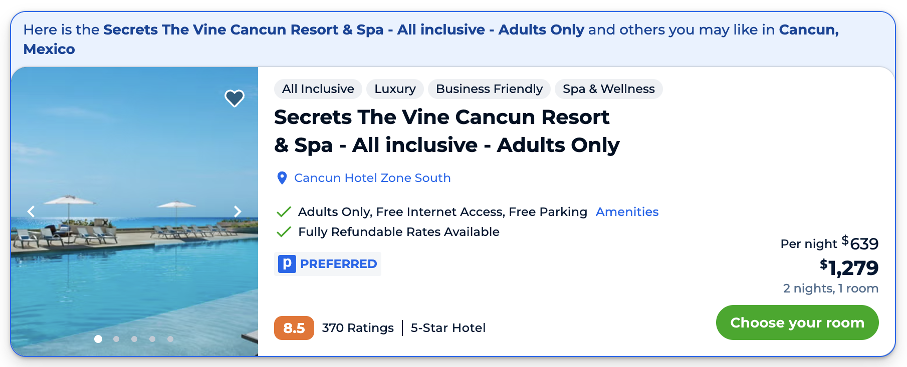 Priceline Secrets Vine Cancun price Priceline Secrets Vine Cancun price