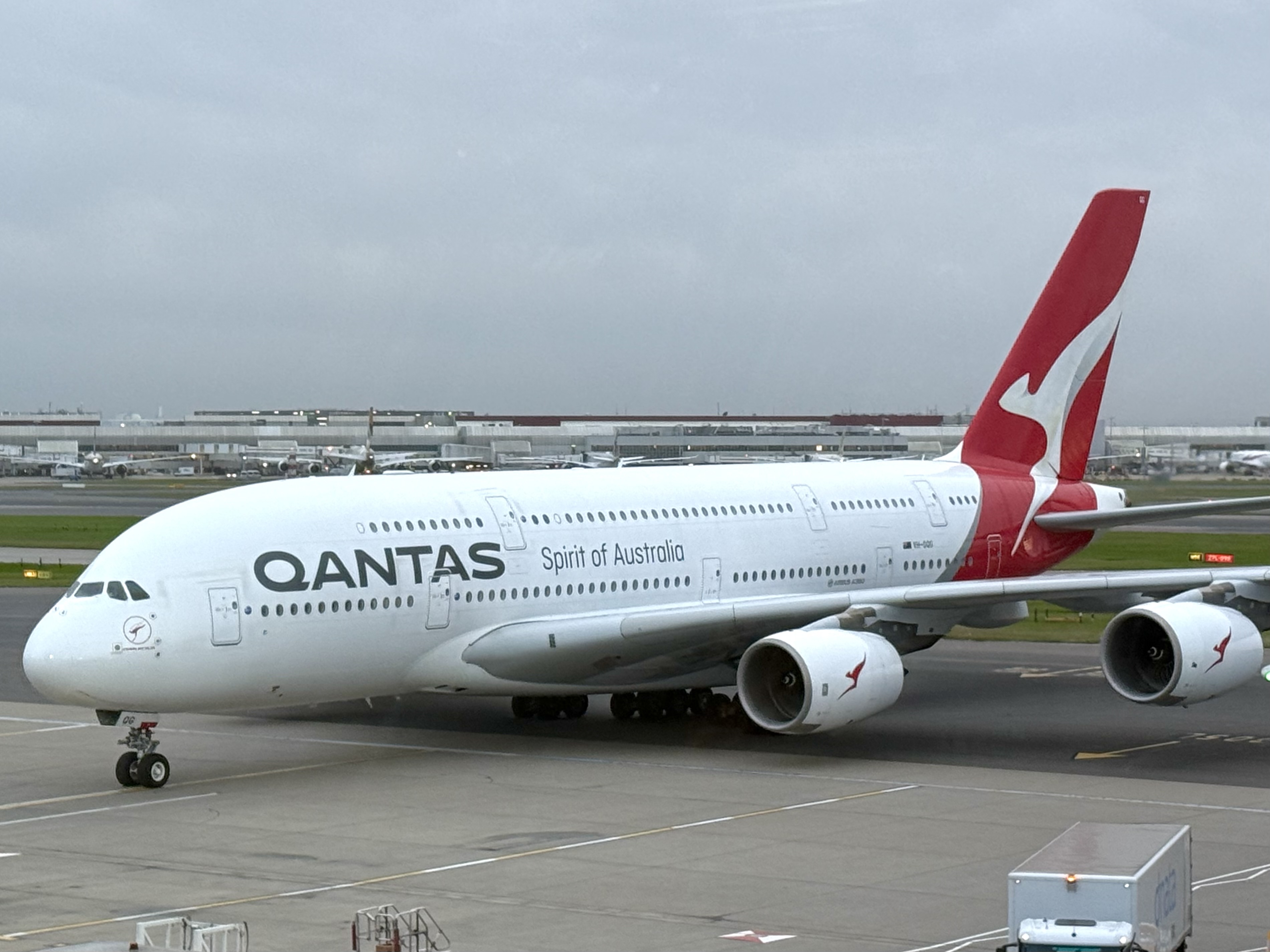 Qantas Airbus A380 at London Heathrow LHR Qantas Airbus A380 at London Heathrow LHR
