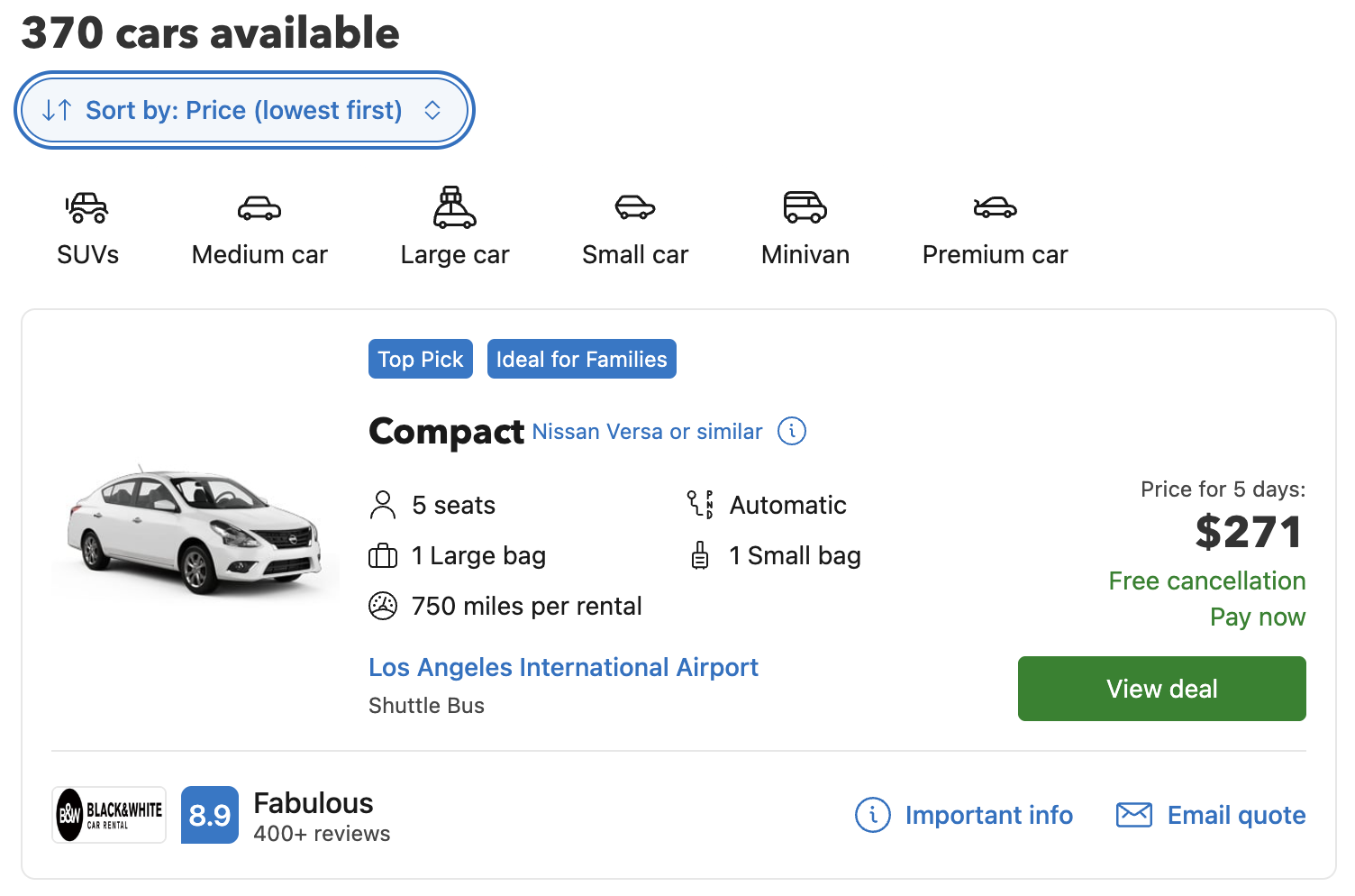 RentalCars.com LAX 5 day rental cheapest RentalCars.com LAX 5 day rental cheapest