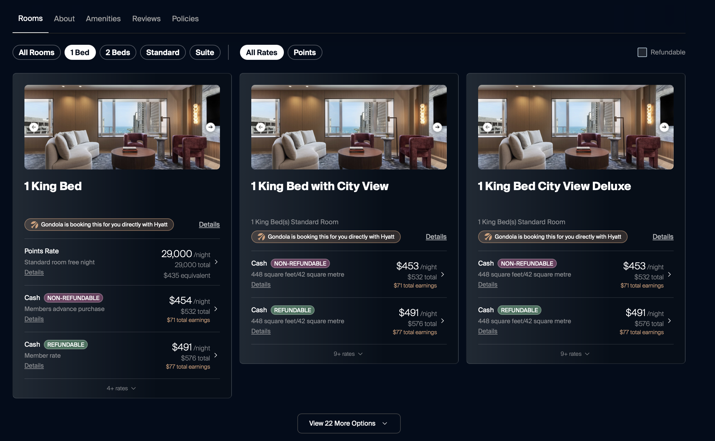 Room Types on Gondolas Website