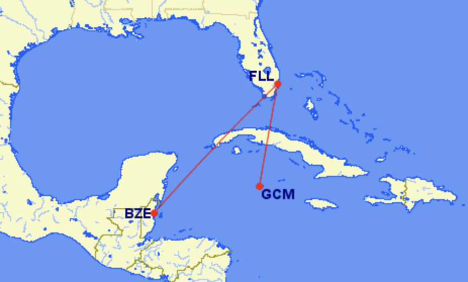 Route map of new Spirit routes to Belize and Grand Cayman Route map of new Spirit routes to Belize and Grand Cayman