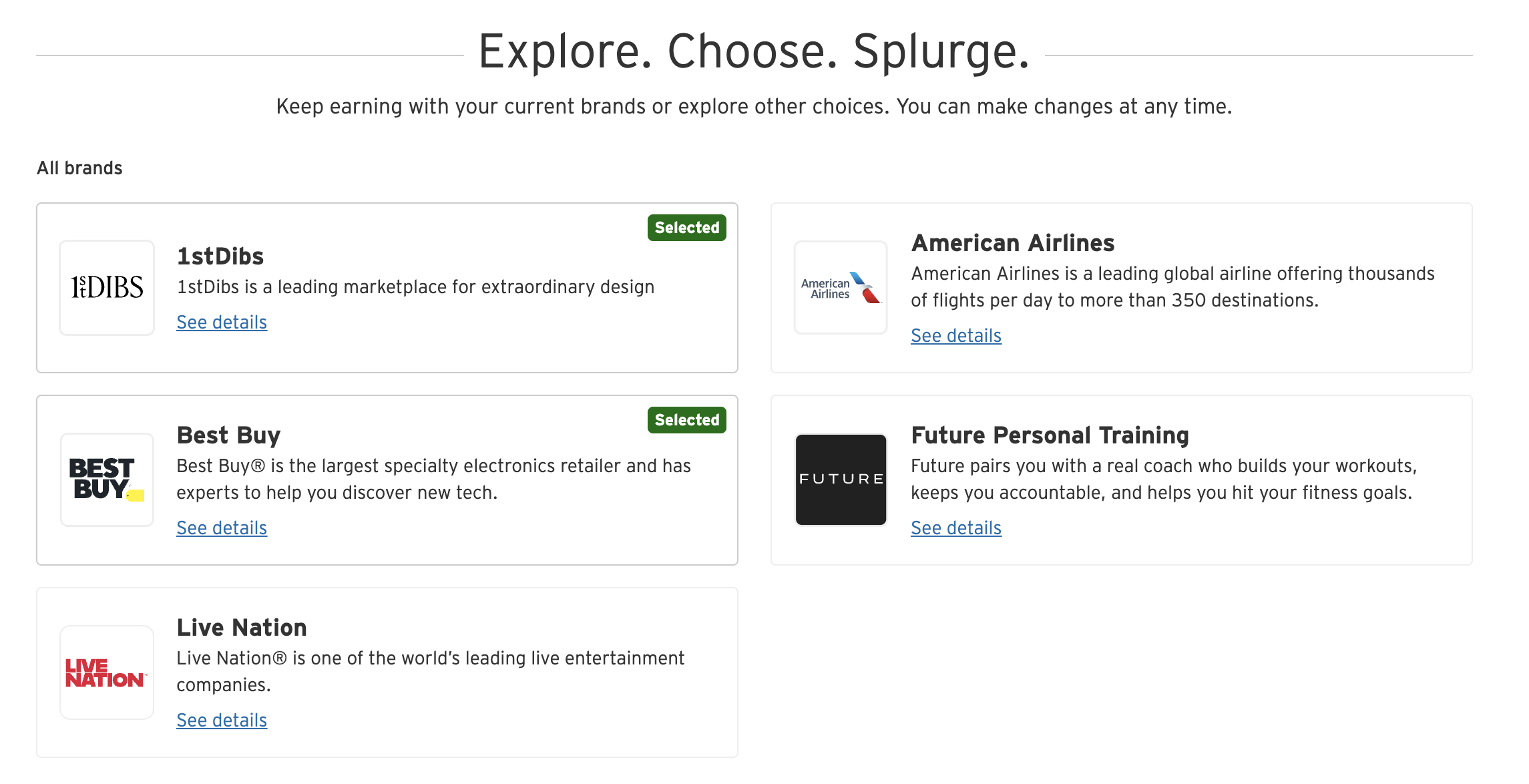 Splurge Credit Merchant Selection Page on Citis Website Splurge Credit Merchant Selection Page on Citis Website