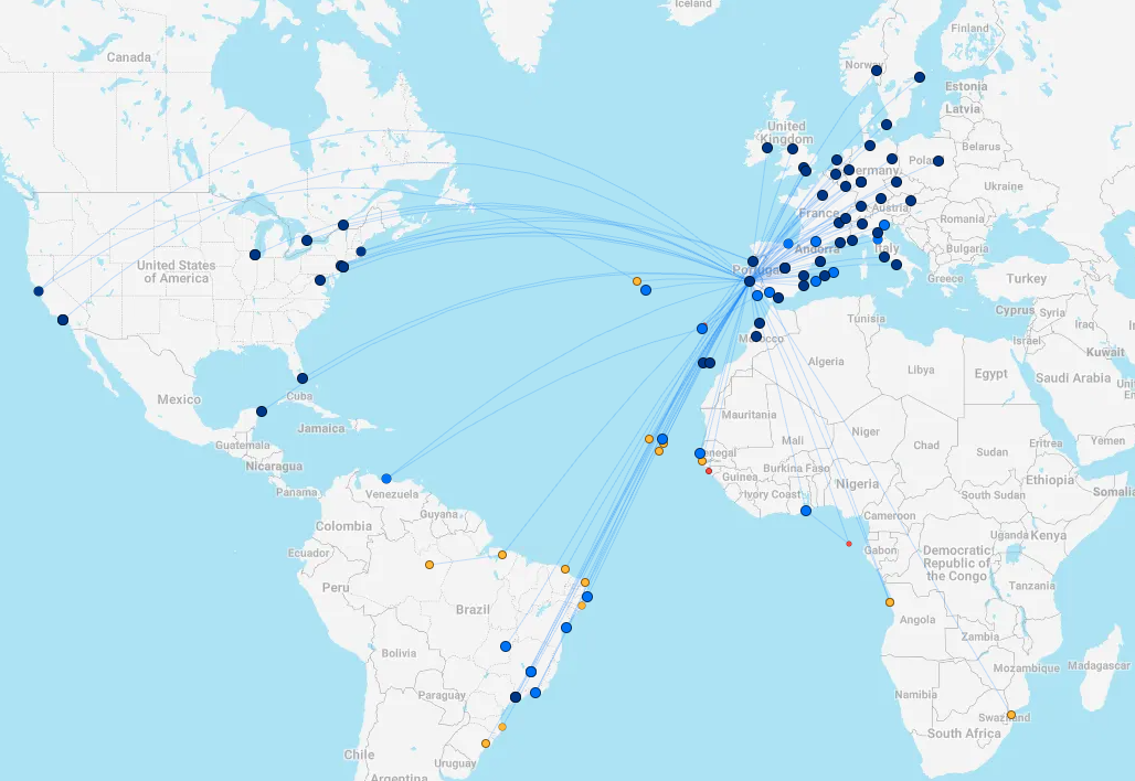 TAP Portugal route network map TAP Portugal route network map