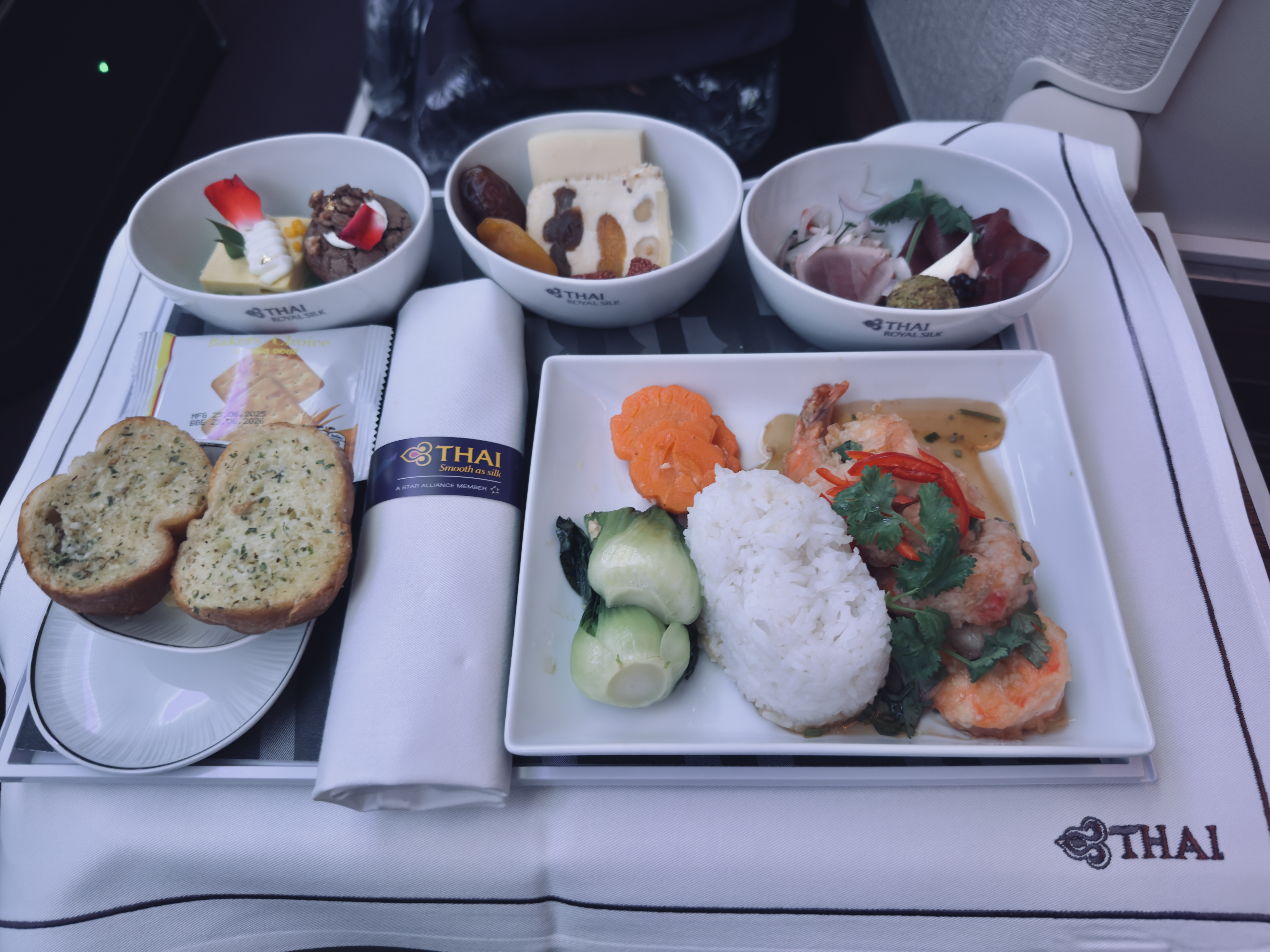 Thai Airways Royal Silk A350 900 business class dinner main course Thai Airways business class meal