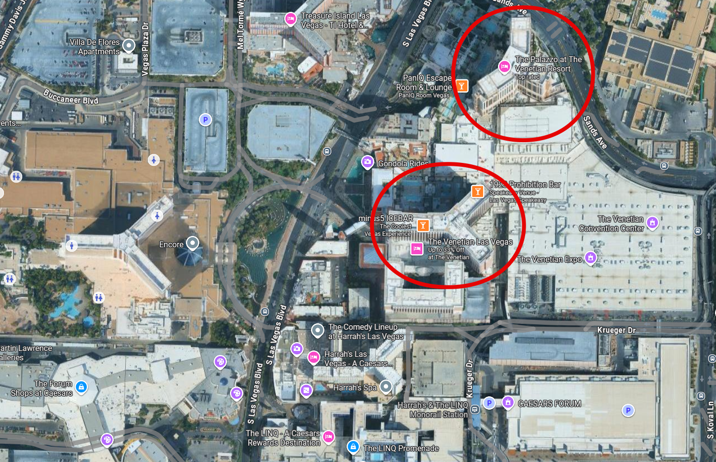 Venetian Resort satellite map