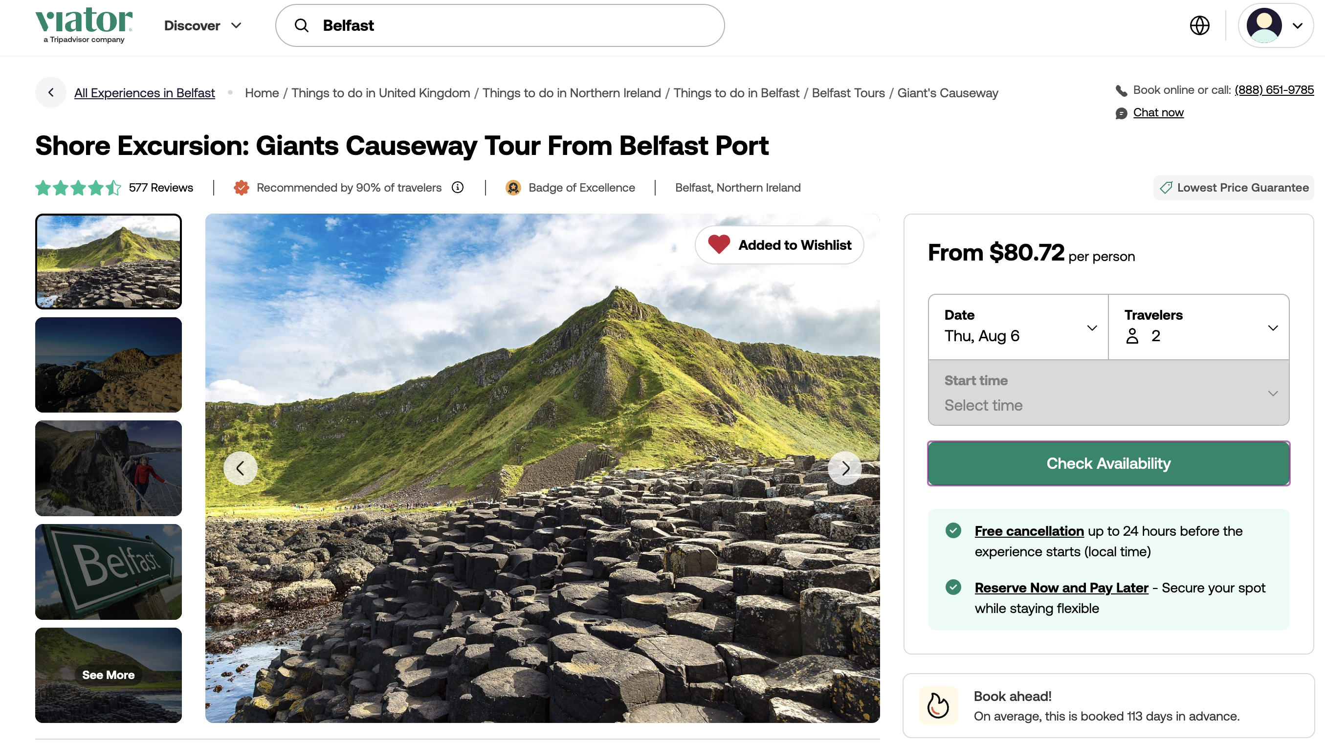 Viator tour Giants Causeway from Belfast