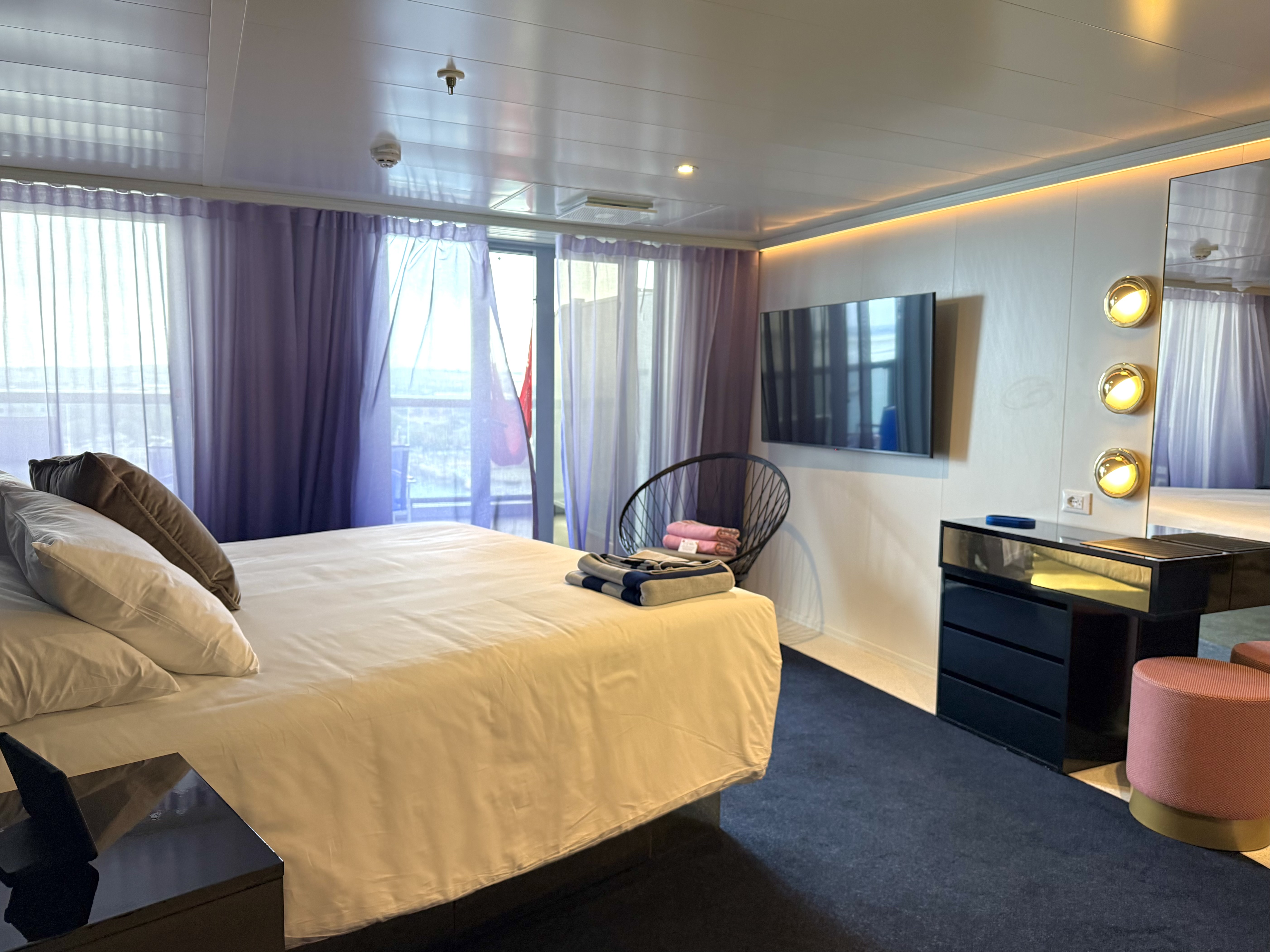Virgin Voyages Brilliant Lady Posh Suite bedroom Virgin Voyages Brilliant Lady Posh Suite bedroom