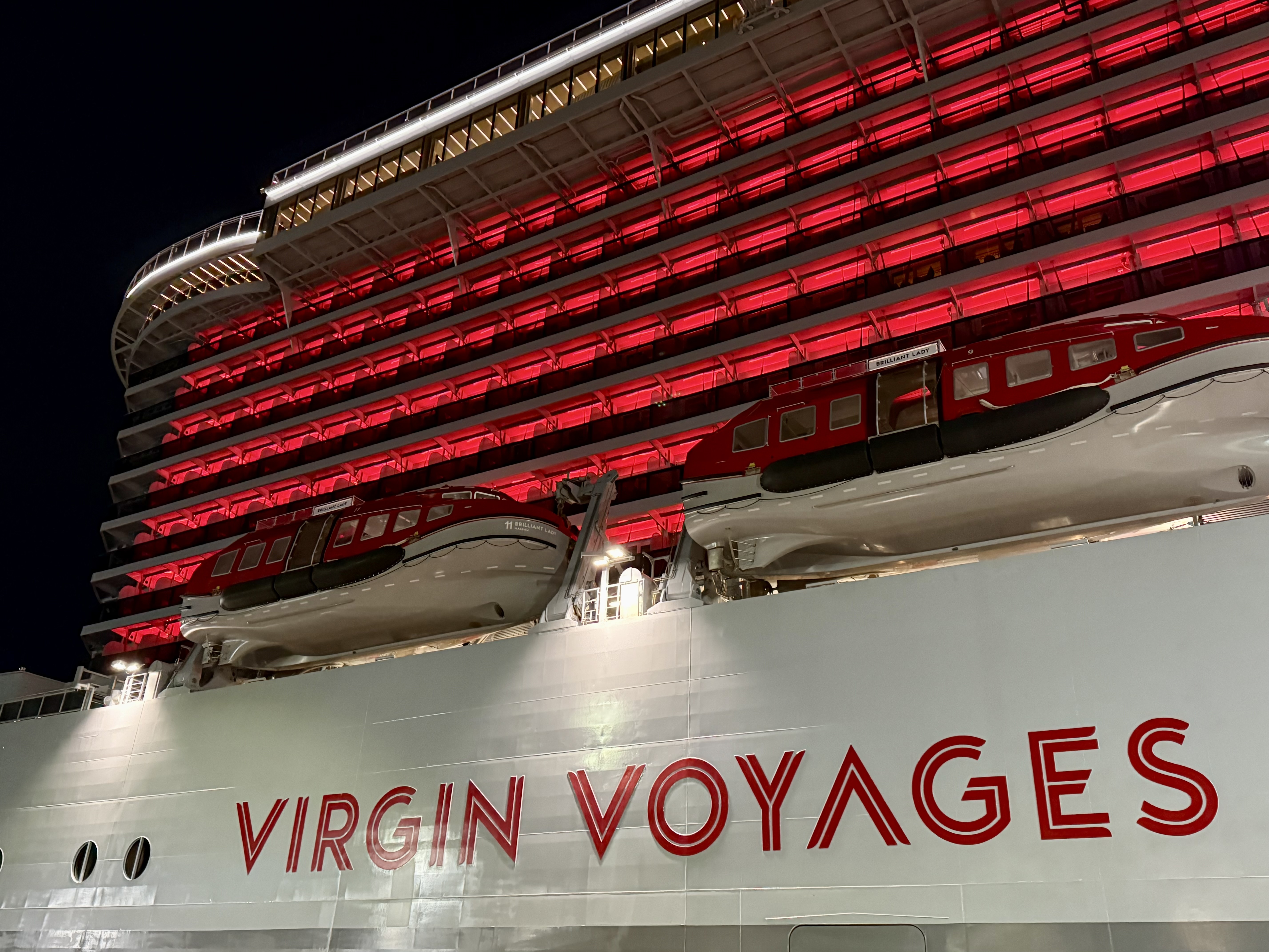 Virgin Voyages Brilliant Lady side of ship Virgin Voyages Brilliant Lady side of ship
