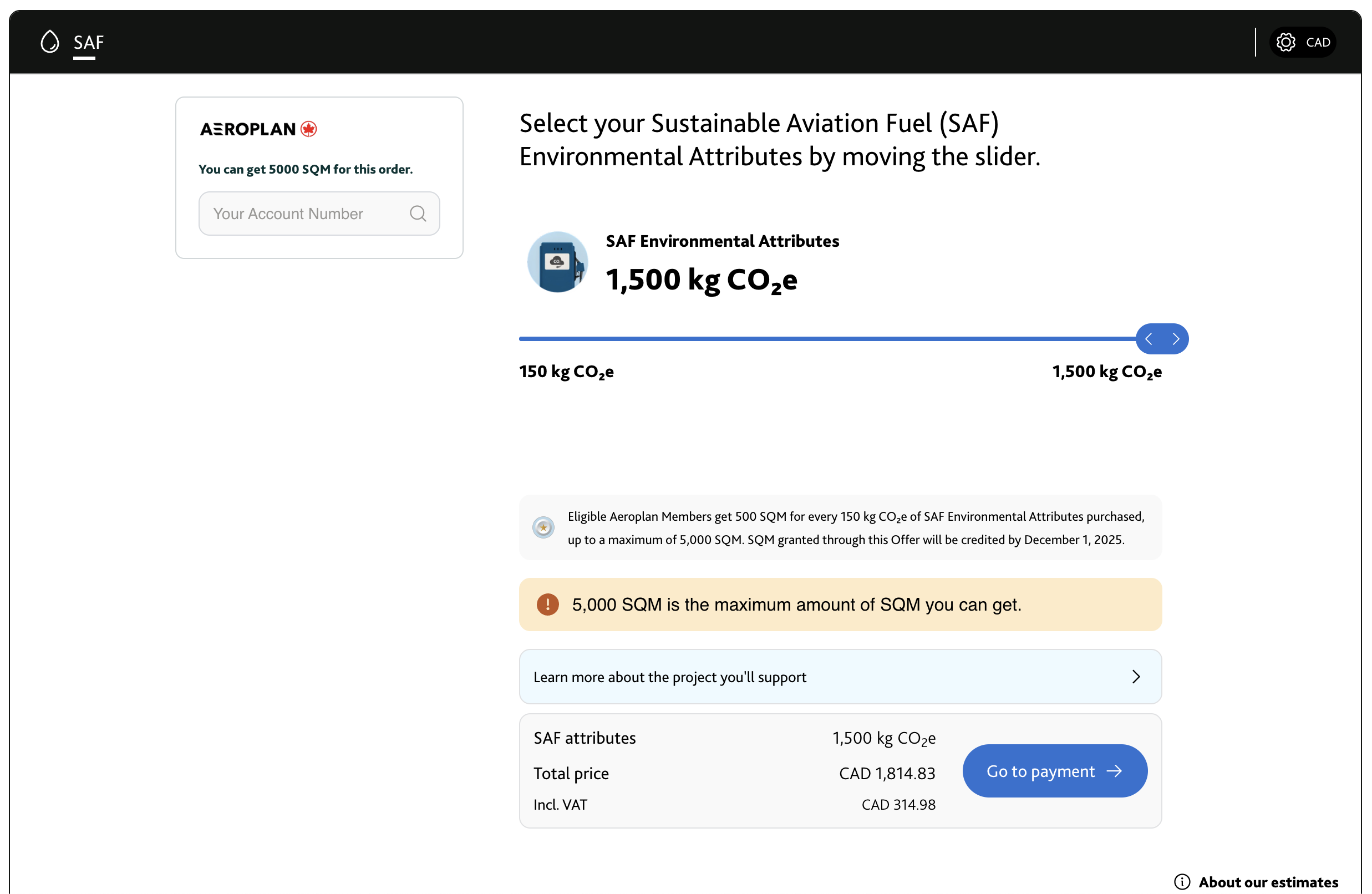 Aeroplan SAF contribution bonus SQMs