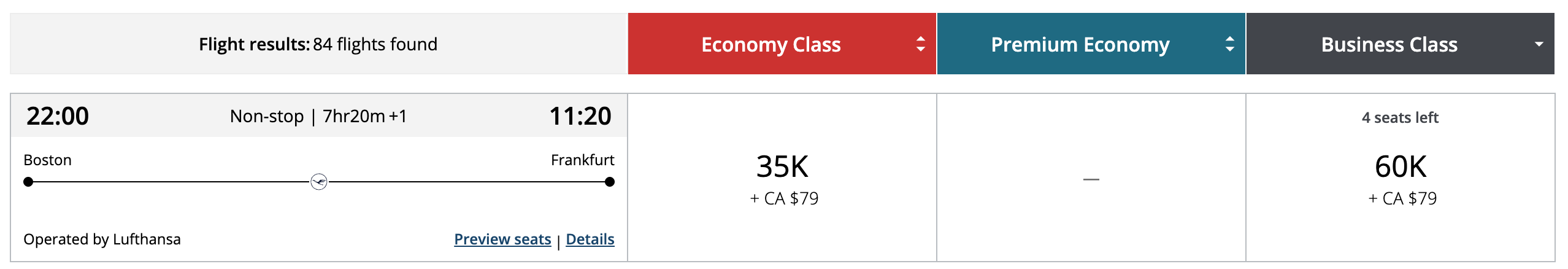 Aeroplan award ticket from Boston to Frankfurt on Lufthansa