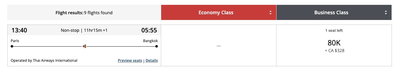Aeroplan booking CDG BKK business class 80k Aeroplan booking CDG BKK business class 80k