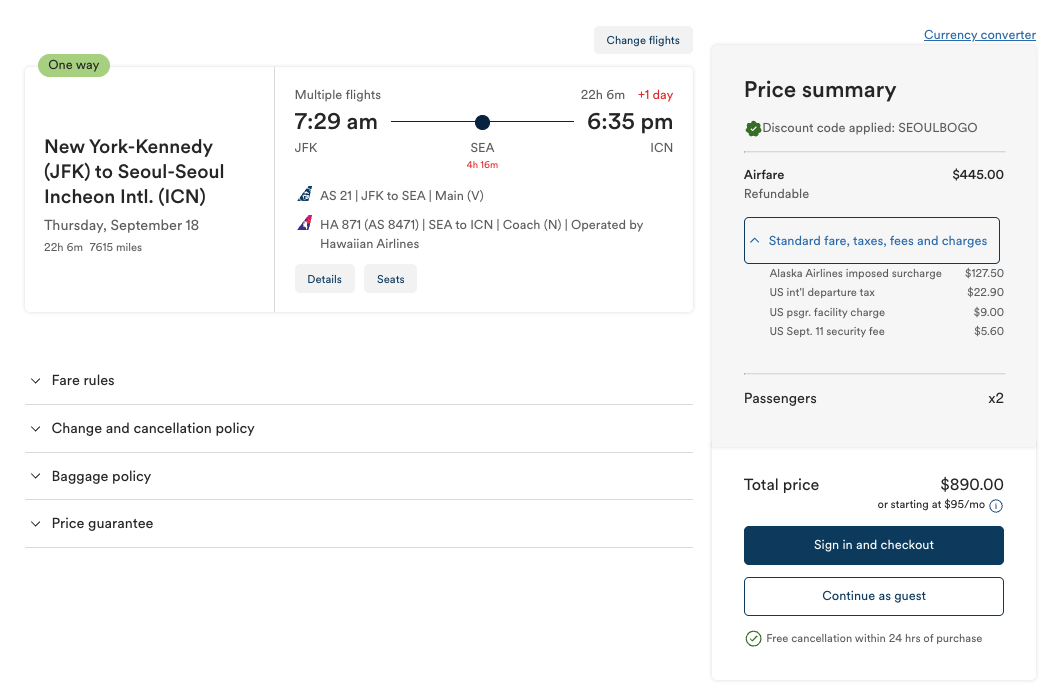 Alaska Airlines BOGO Offer From New York to Seoul Alaska Airlines BOGO Offer From New York to Seoul