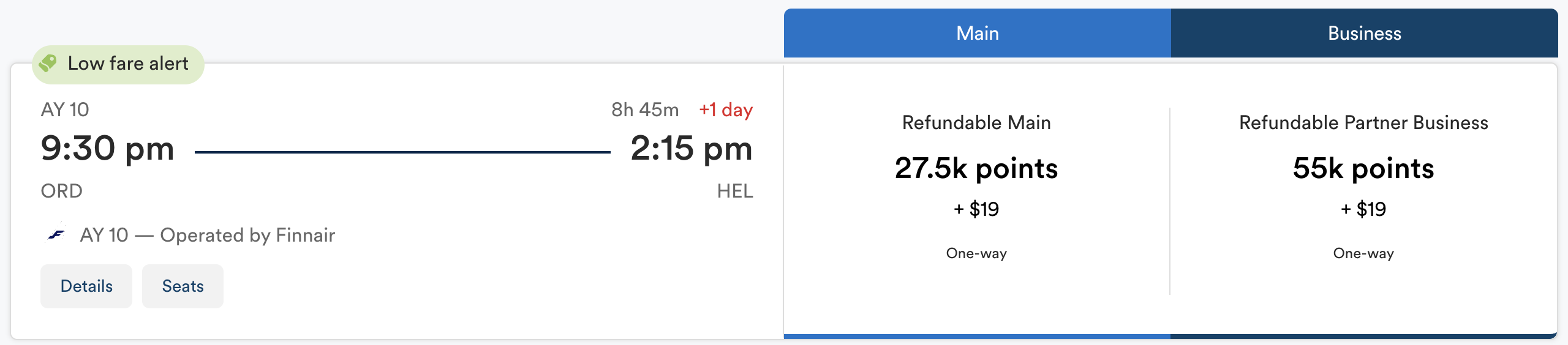 Alaska Atmos redemption ORD HEL Finnair business Alaska Atmos redemption ORD HEL Finnair business