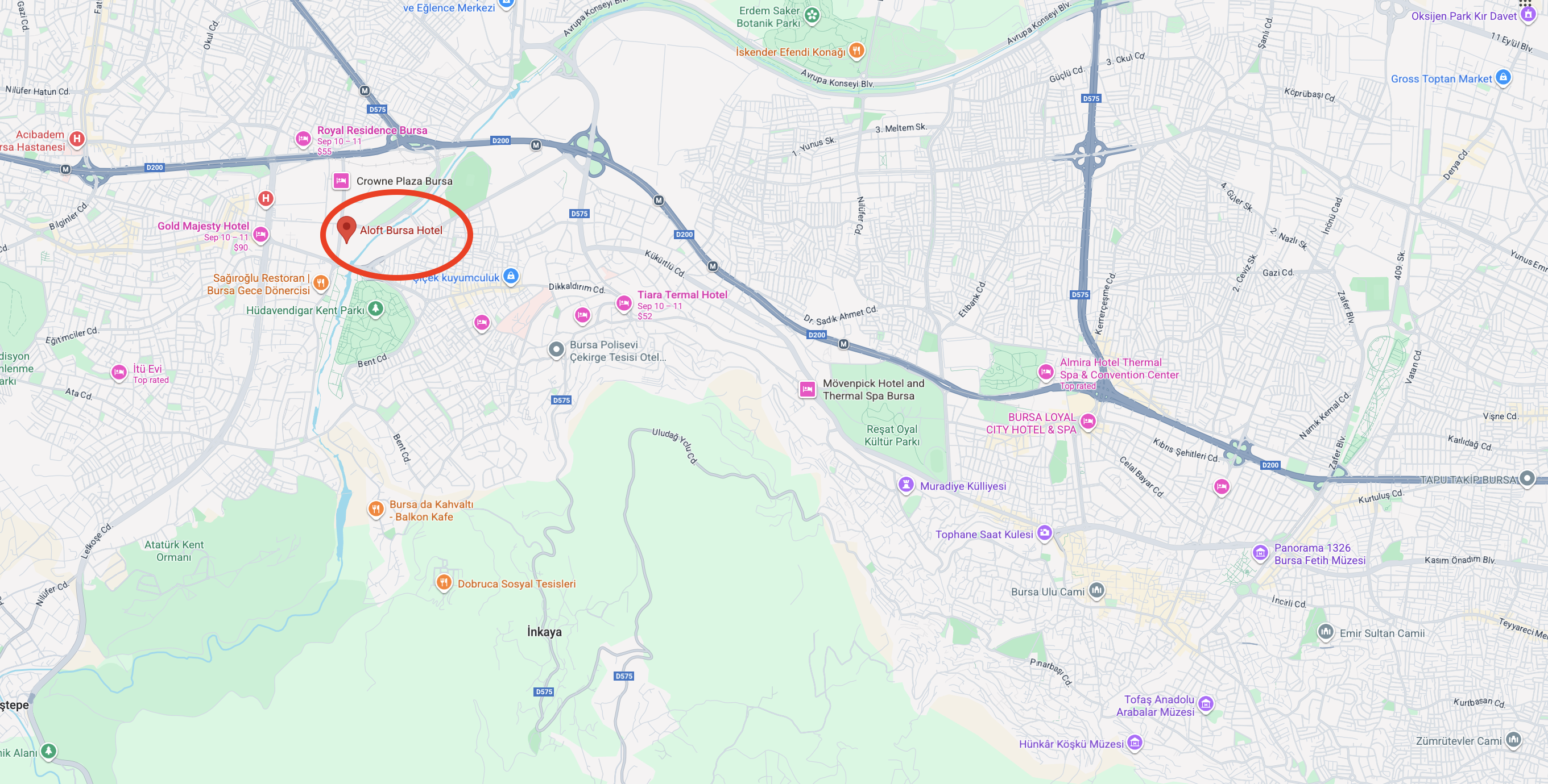 Aloft Bursa Hotel location Google Maps