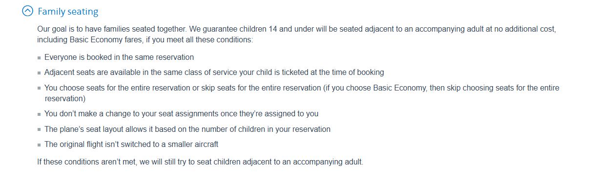 American Airlines Family Seating Policy