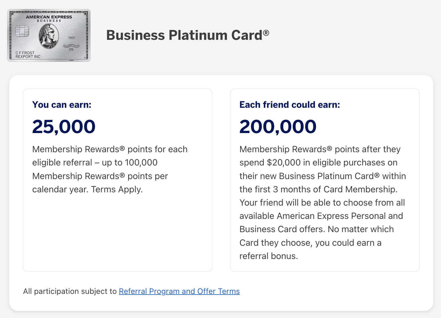 Amex Business Platinum referral example after refresh Amex Business Platinum referral example after refresh