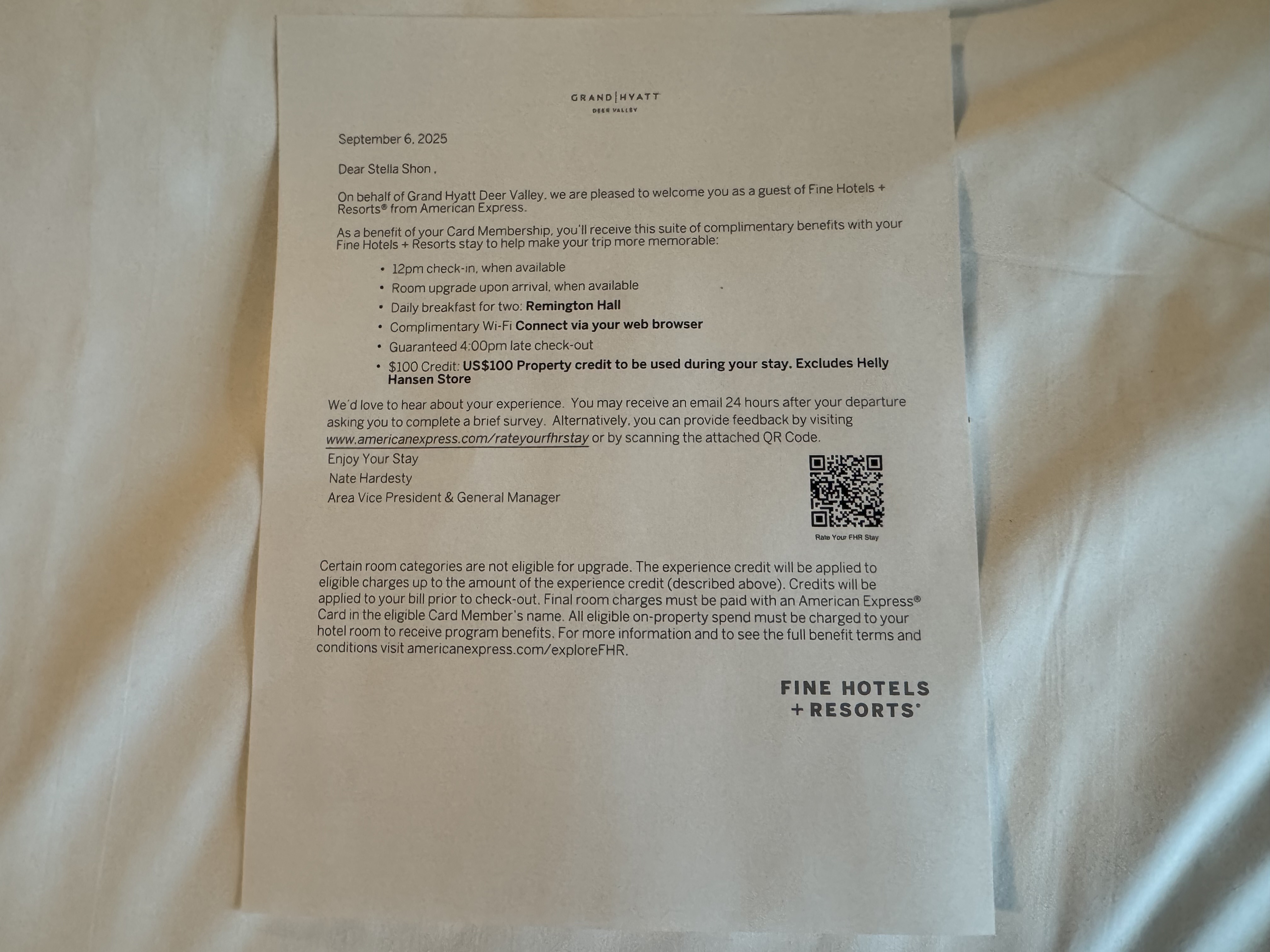 Amex FHR Letter Amex FHR Letter
