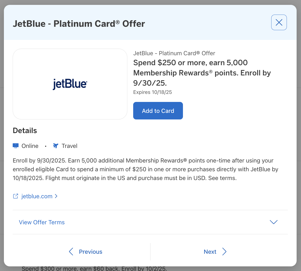 Amex Offer JetBlue September 2025 Amex Offer JetBlue September 2025