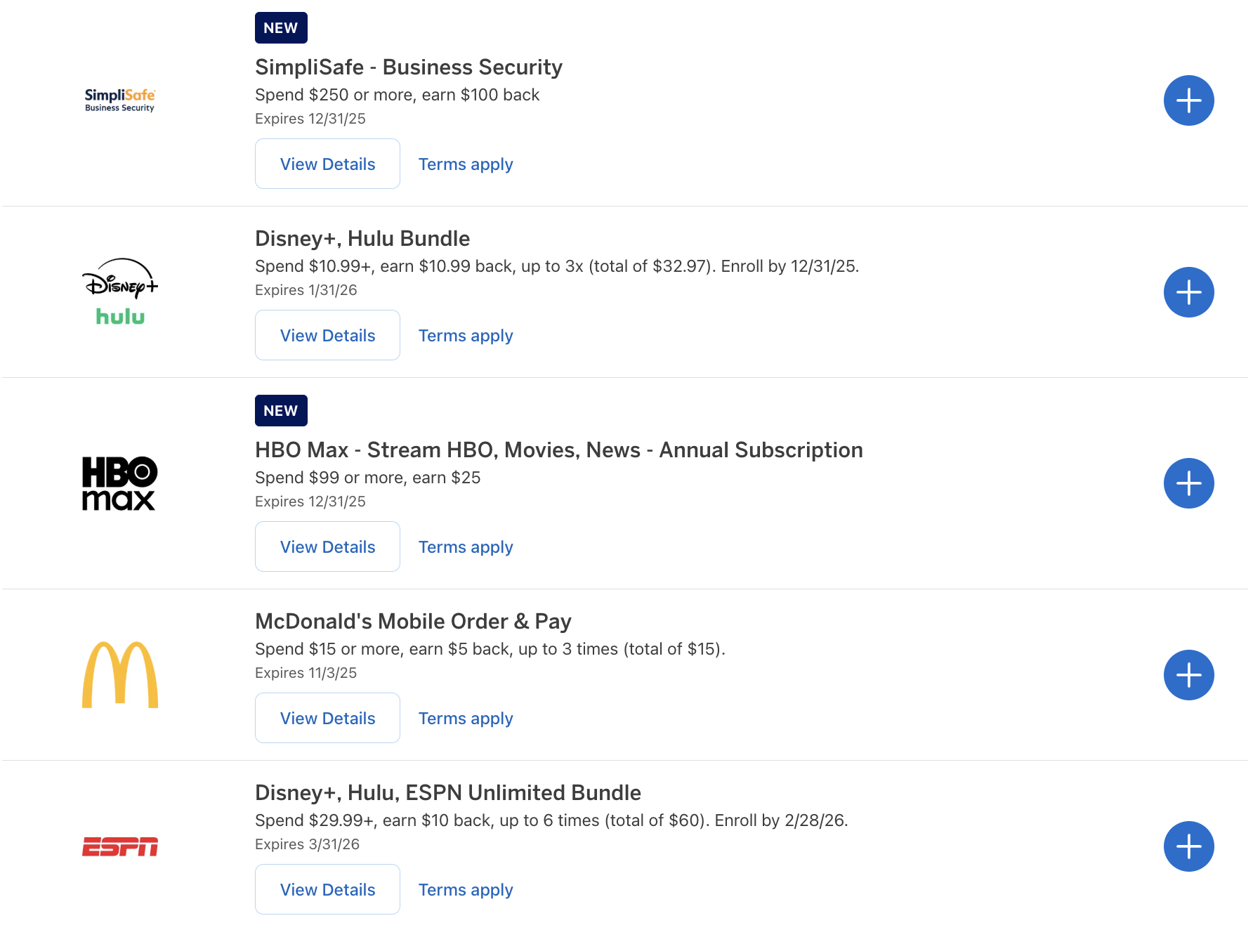 Amex Offer option examples