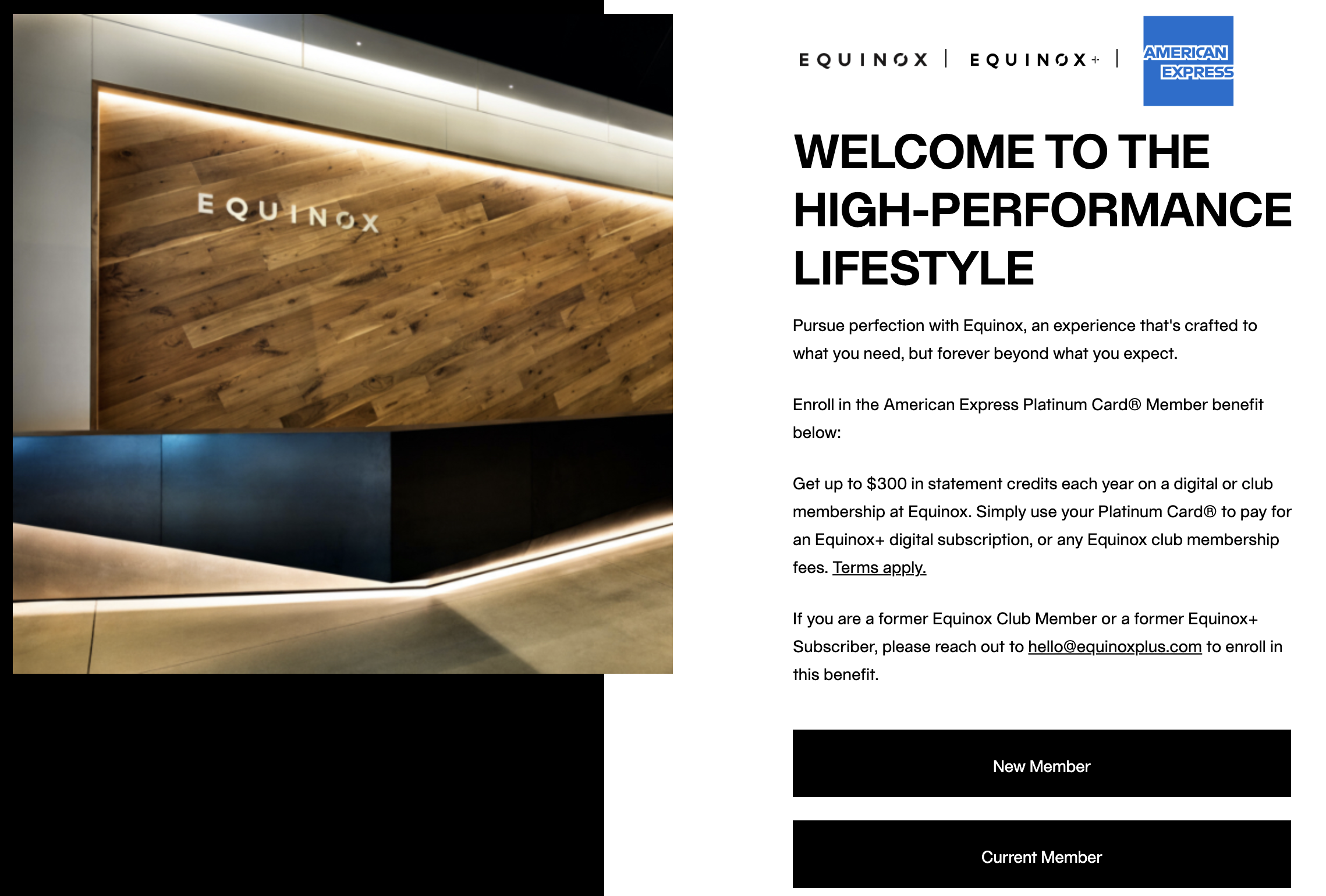 Amex Platinum Equinox enrollment page