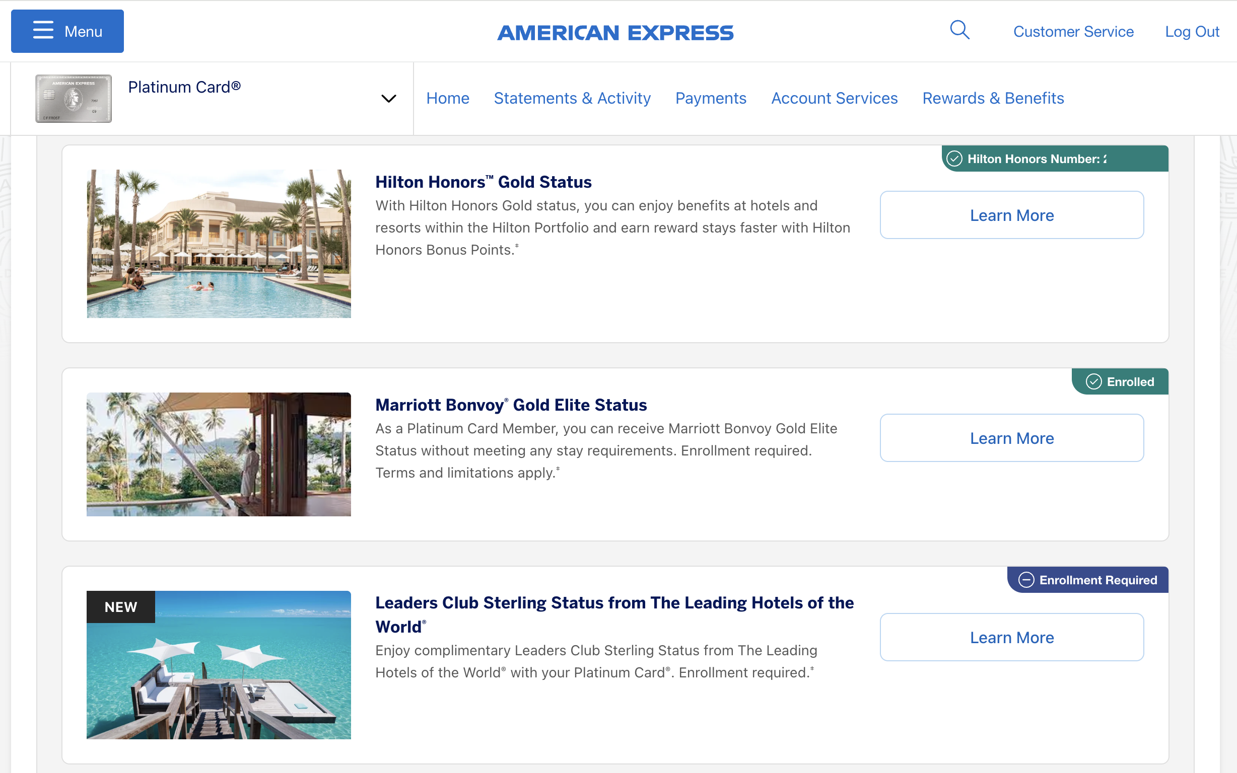 Amex Platinum hotel elite status