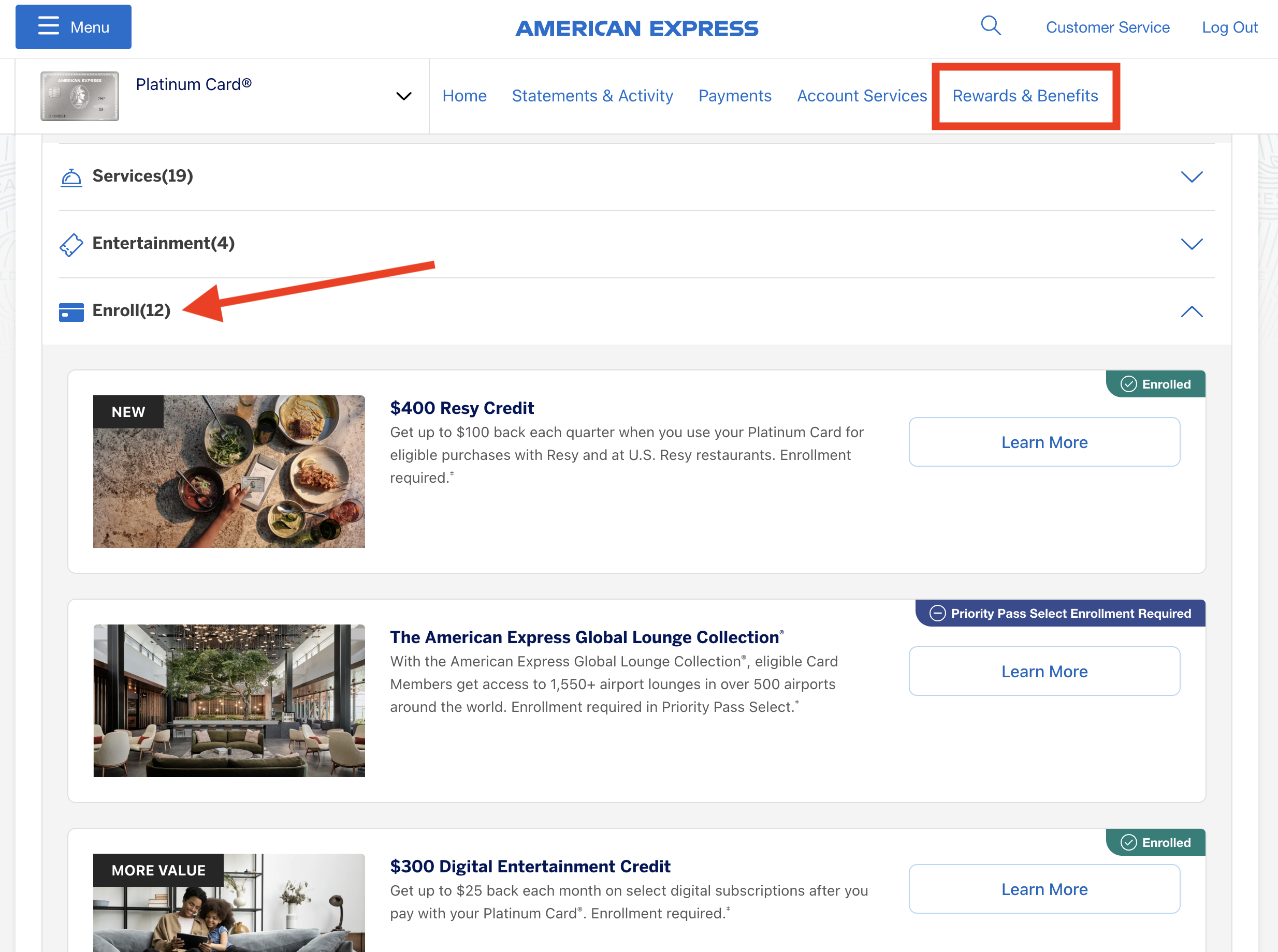 Amex benefits that require enrollment