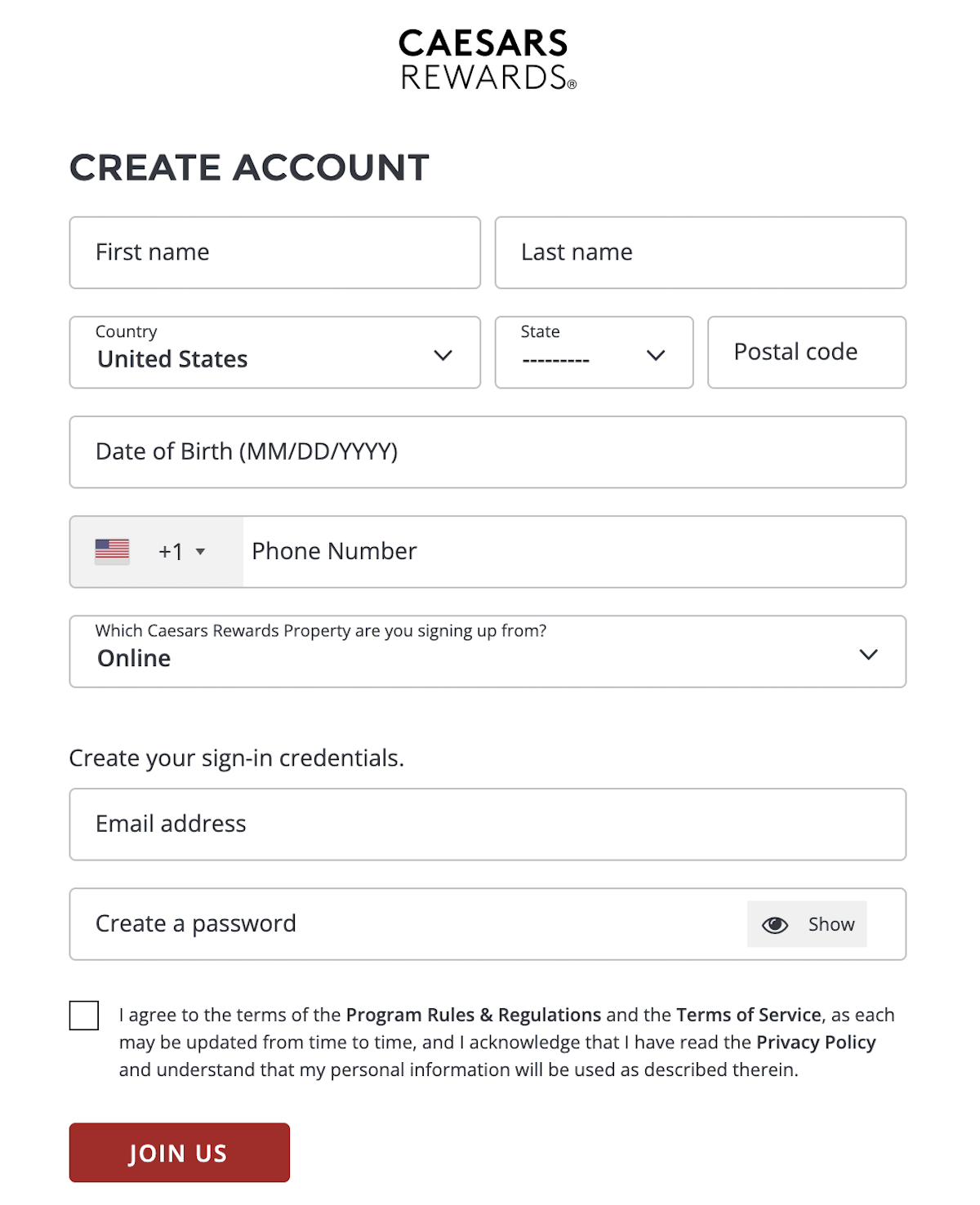 Caesars Rewards join form Caesars Rewards join form