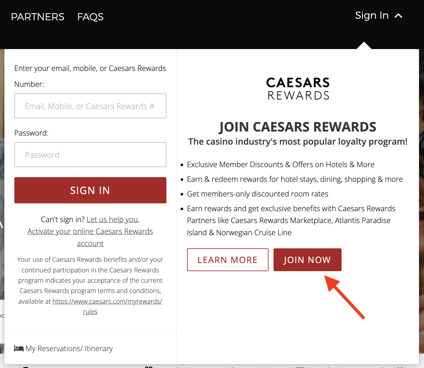 Caesars Rewards join now button Caesars Rewards join now button