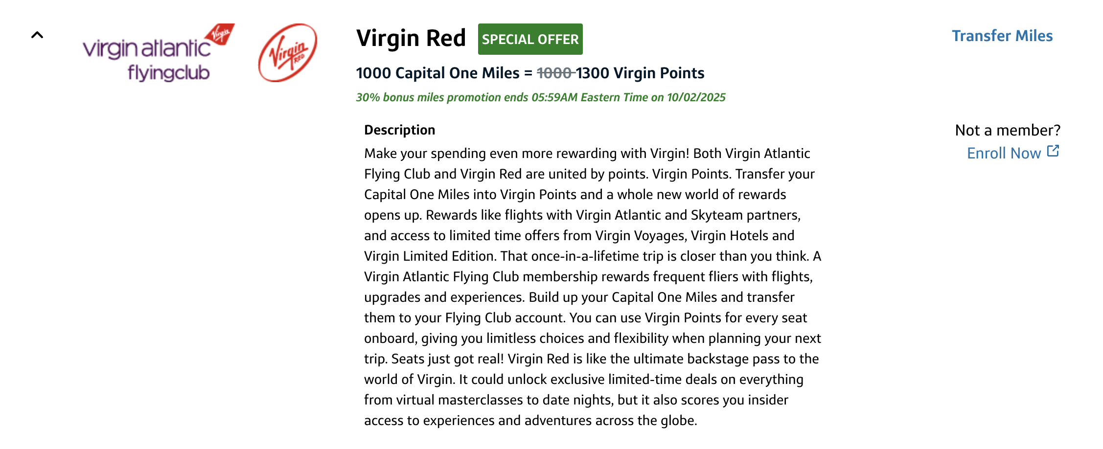 Capital One Virgin Red transfer bonus September 2025 Capital One Virgin Red transfer bonus September 2025
