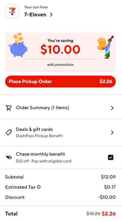 Dashpass Chase credit screenshot Dashpass Chase credit screenshot