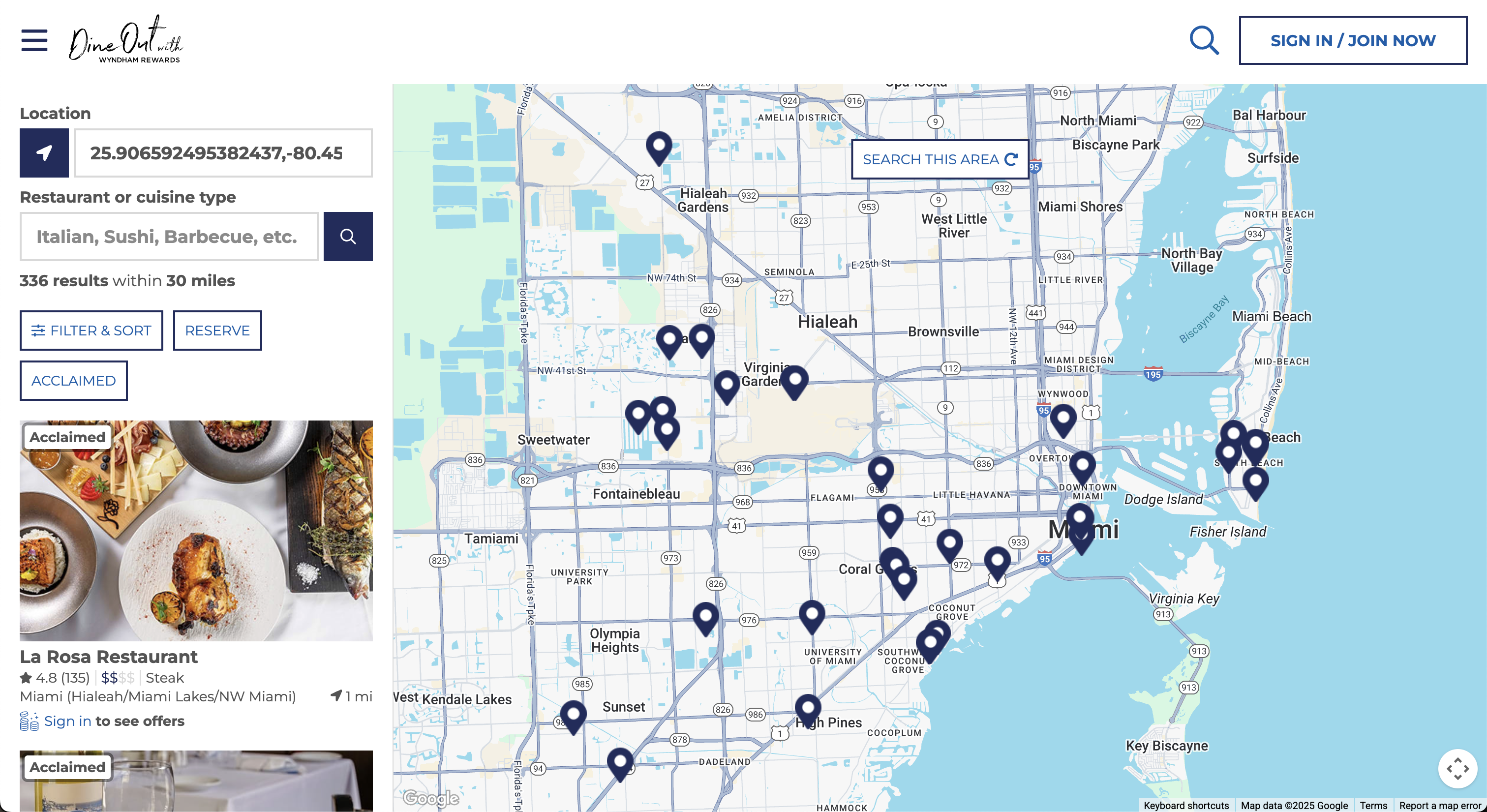 Dine Out with Wyndham Rewards Miami map Dine Out with Wyndham Rewards Miami map