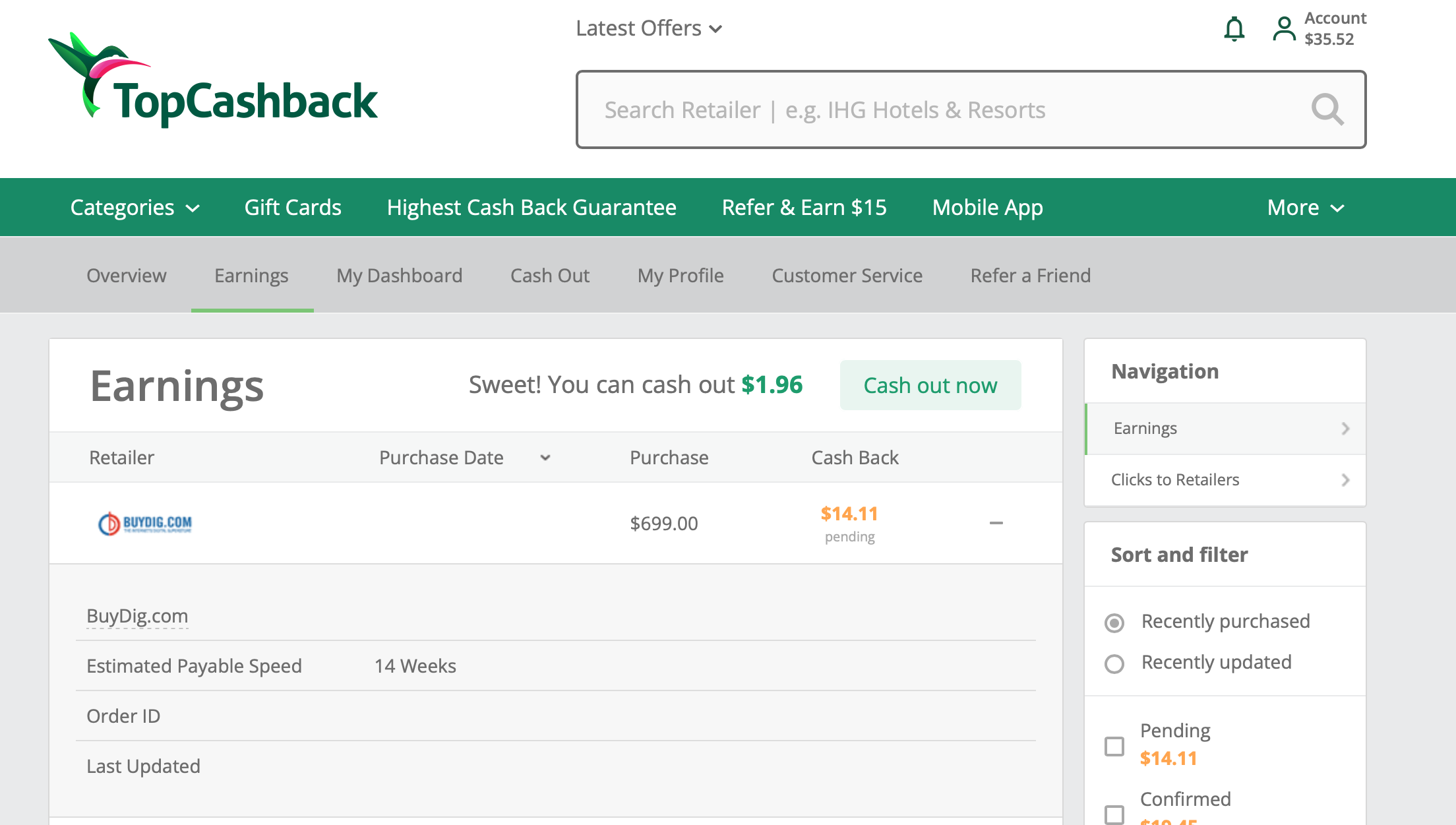 Earnings Page on TopCashBack Earnings Page on TopCashBack