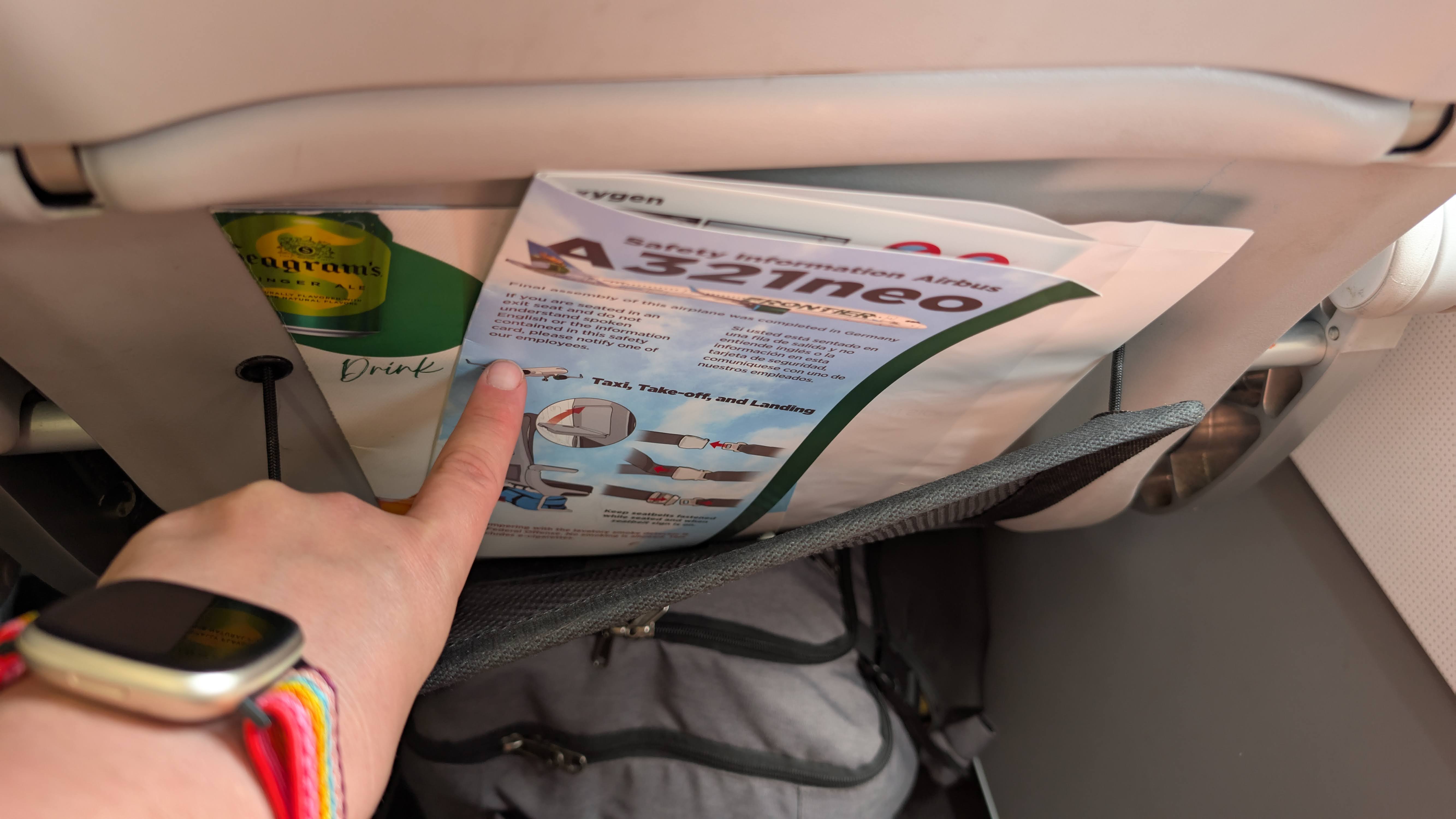 Frontier Airlines A321neo UpFront Plus seatback pocket