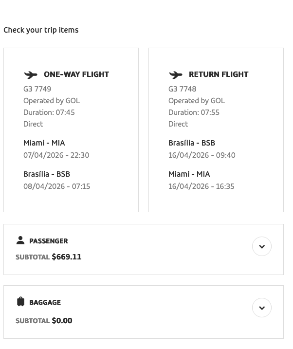 Gol Ticket From MIA to BSB Gol Ticket From MIA to BSB