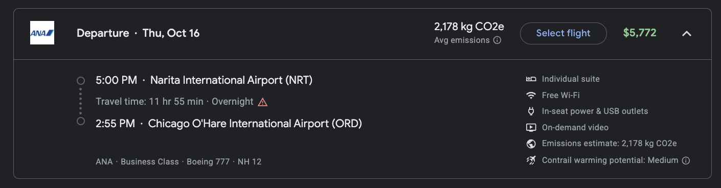 Google Flights ANA NRT ORD cash fares Google Flights ANA NRT ORD cash fares