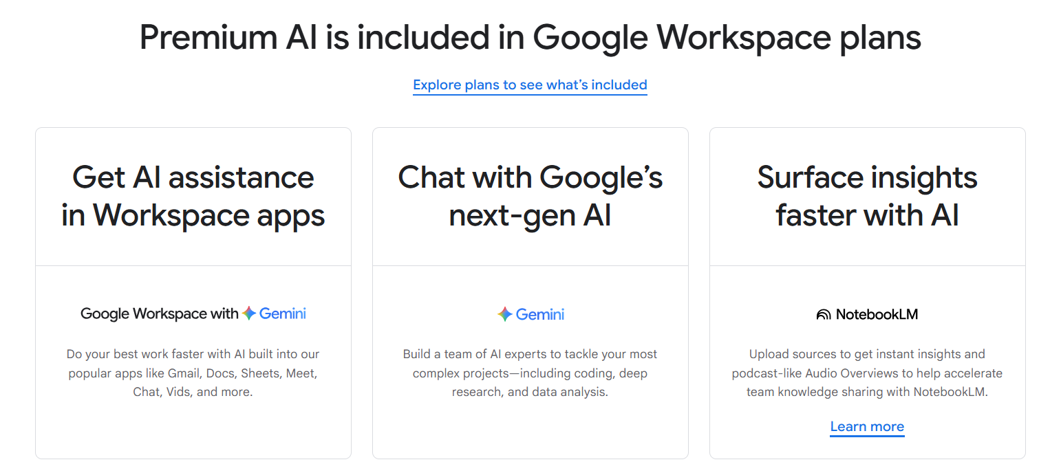 Google Workspace AI features
