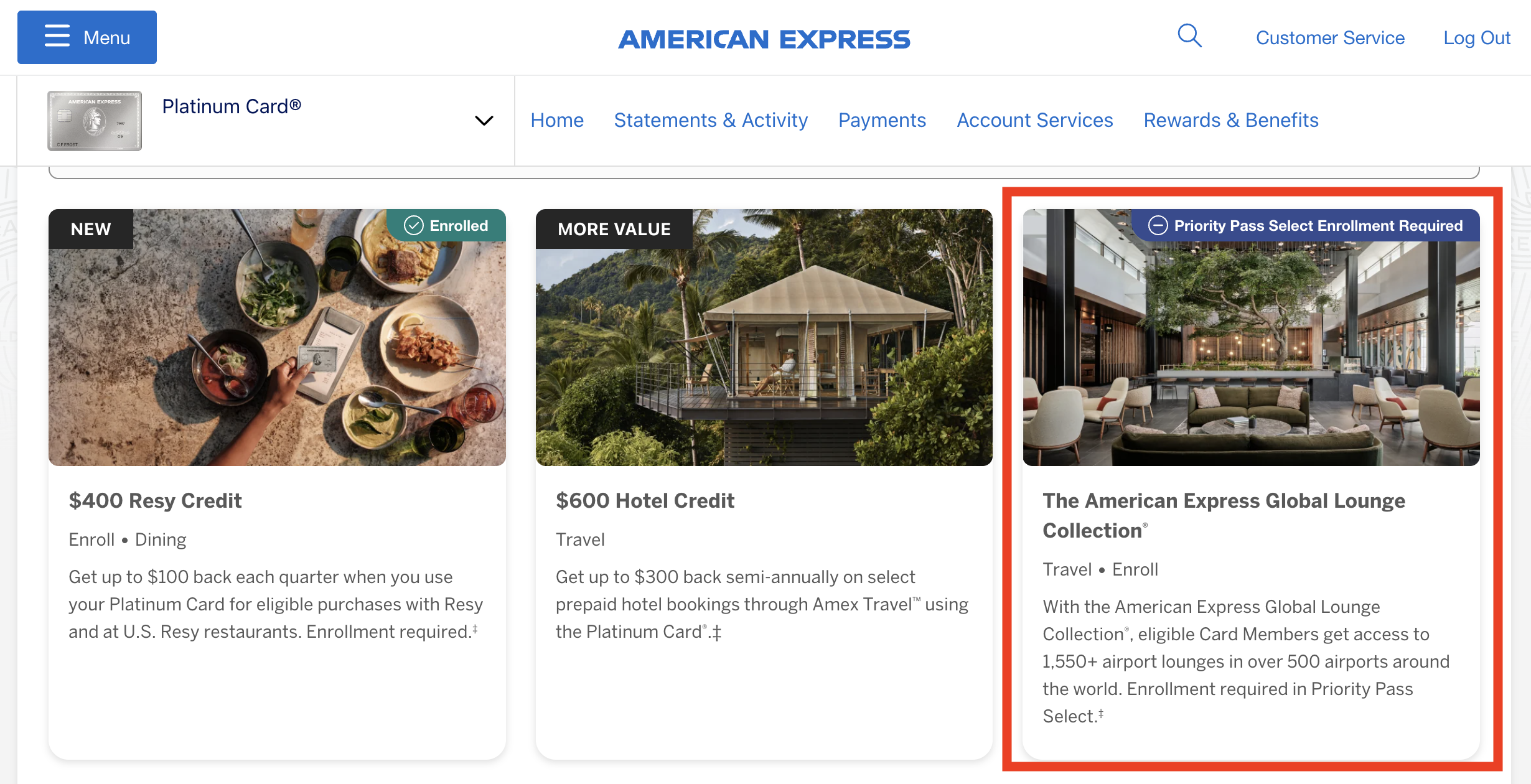 How to enroll in an Amex Platinum benefit