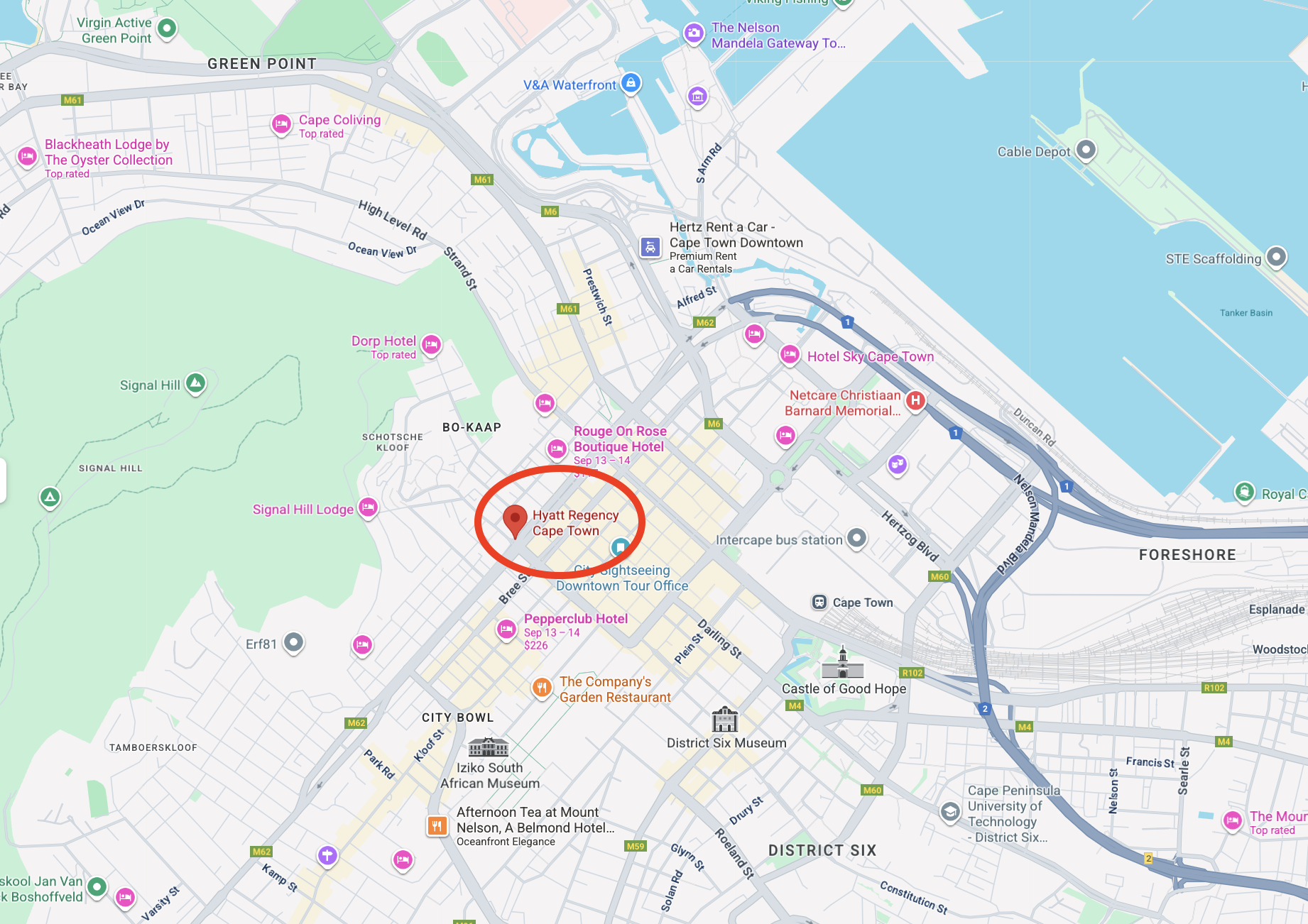 Hyatt Regency Cape Town location Google Maps