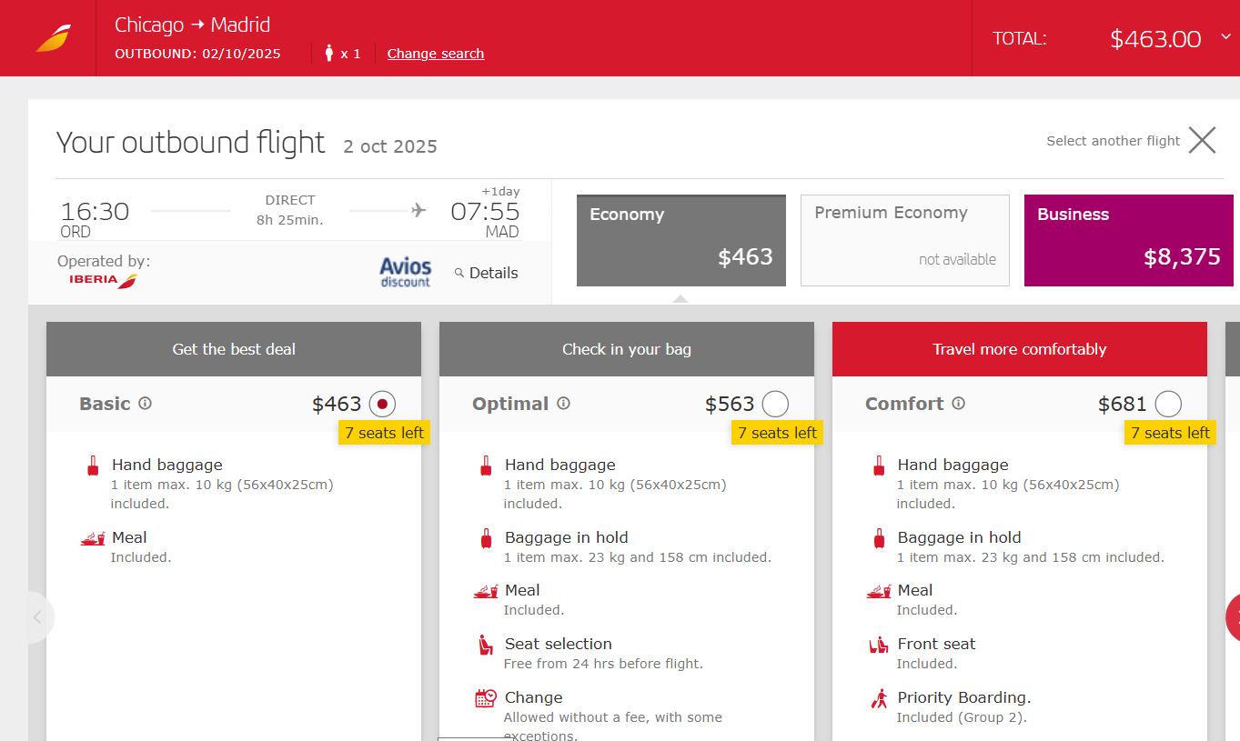 Iberia Cash Chicago to Madrid Iberia Cash Chicago to Madrid