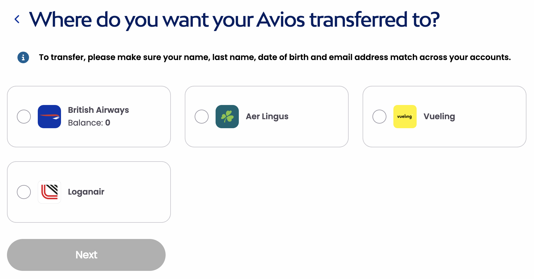 Iberia transfer to options