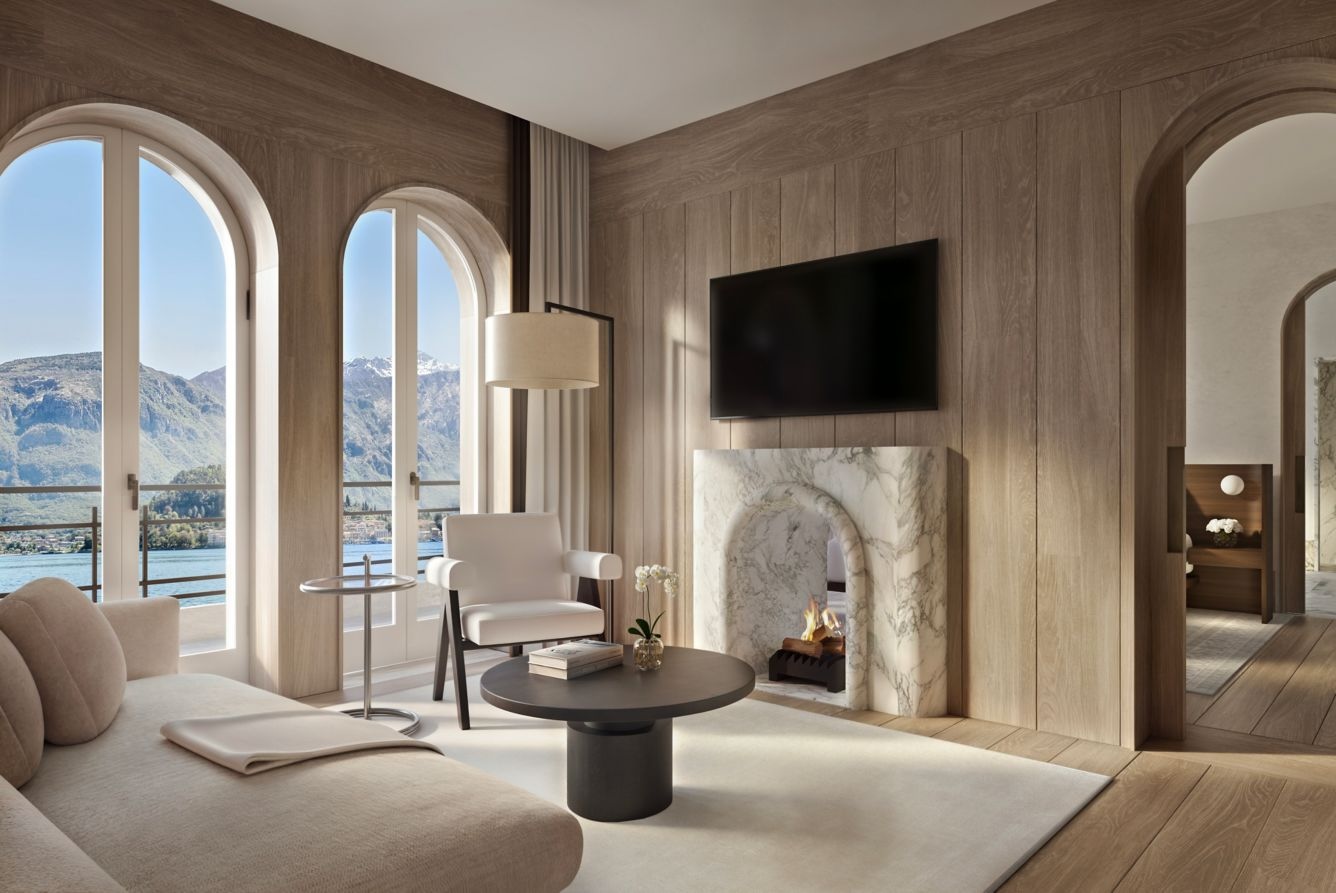Lake Como EDITION penthouse suite living room Lake Como EDITION penthouse suite living room