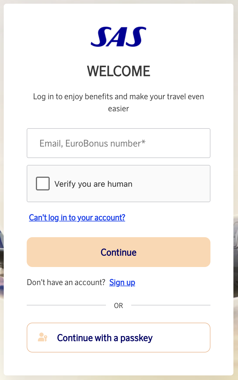 Log In Join SAS EuroBonus page Log In Join SAS EuroBonus page