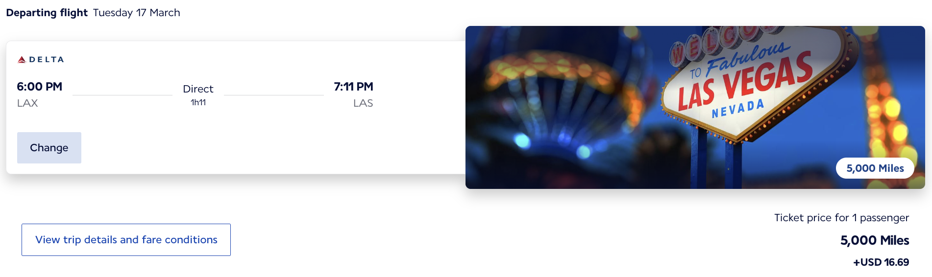 Los Angeles to Las Vegas Flying Blue Award Ticket