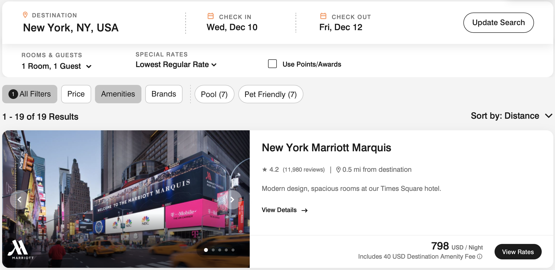 Marriott search results with lounge filter applied Marriott search results with lounge filter applied